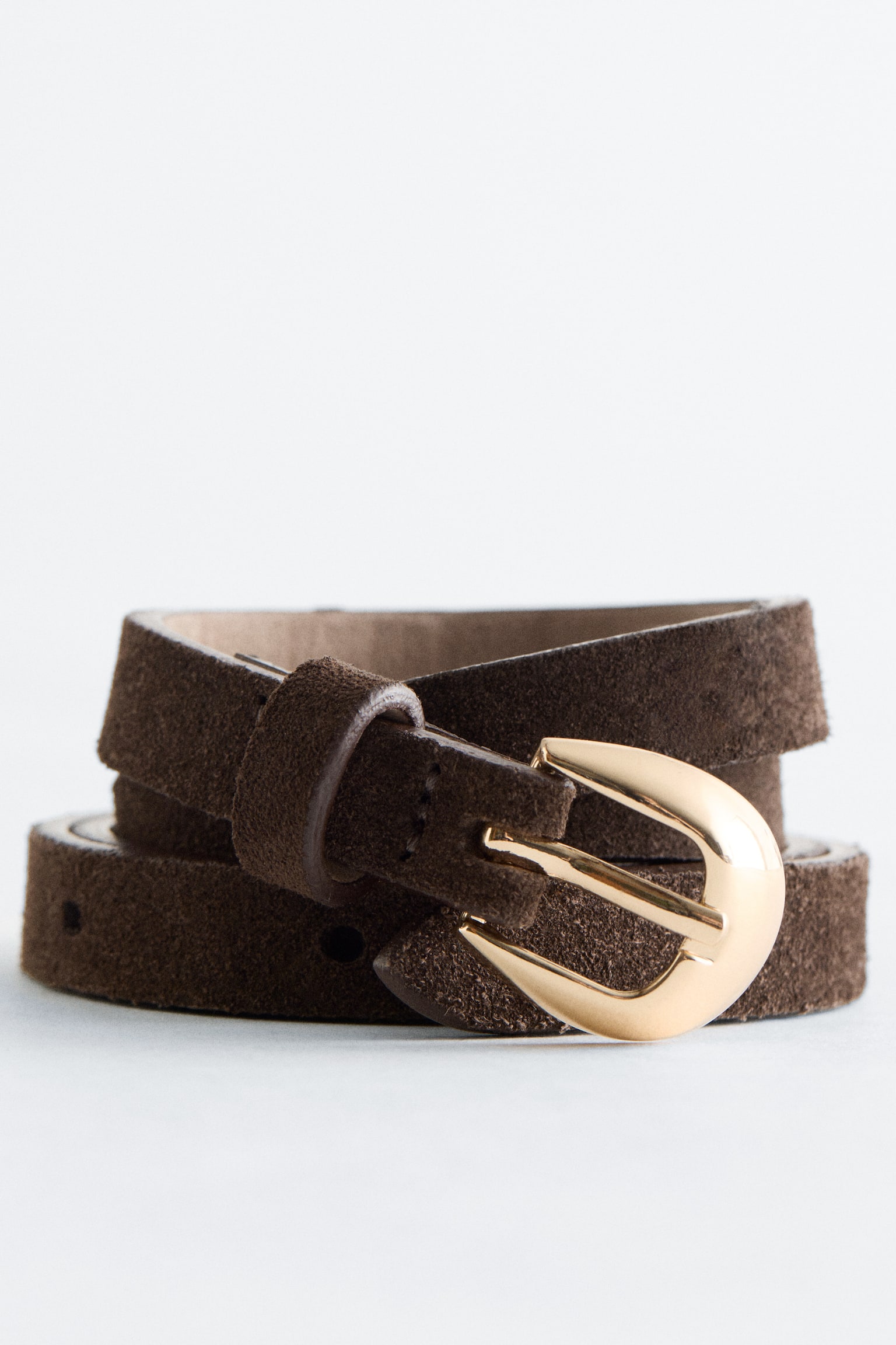 Skórzany pasek z klamrą w kształcie półksiężyca - Brązowy zamsz - 3