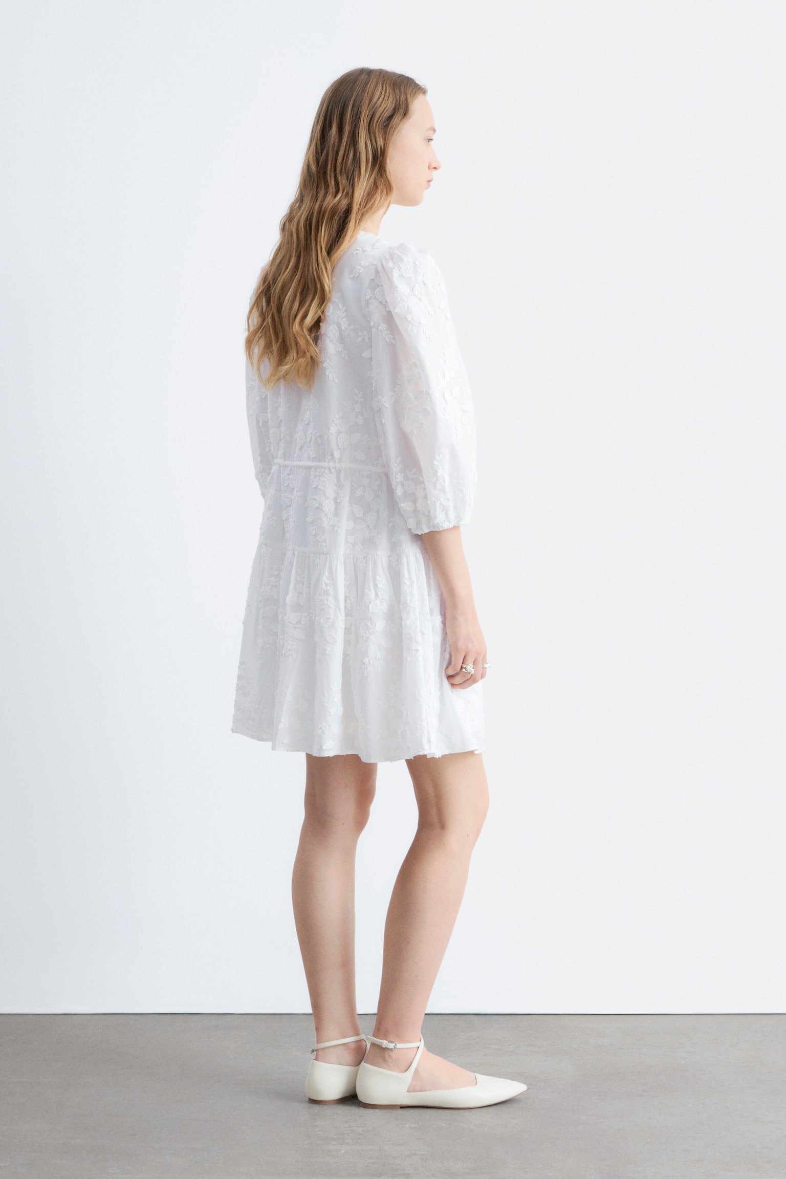 Embroidered Mini Dress - White - 6