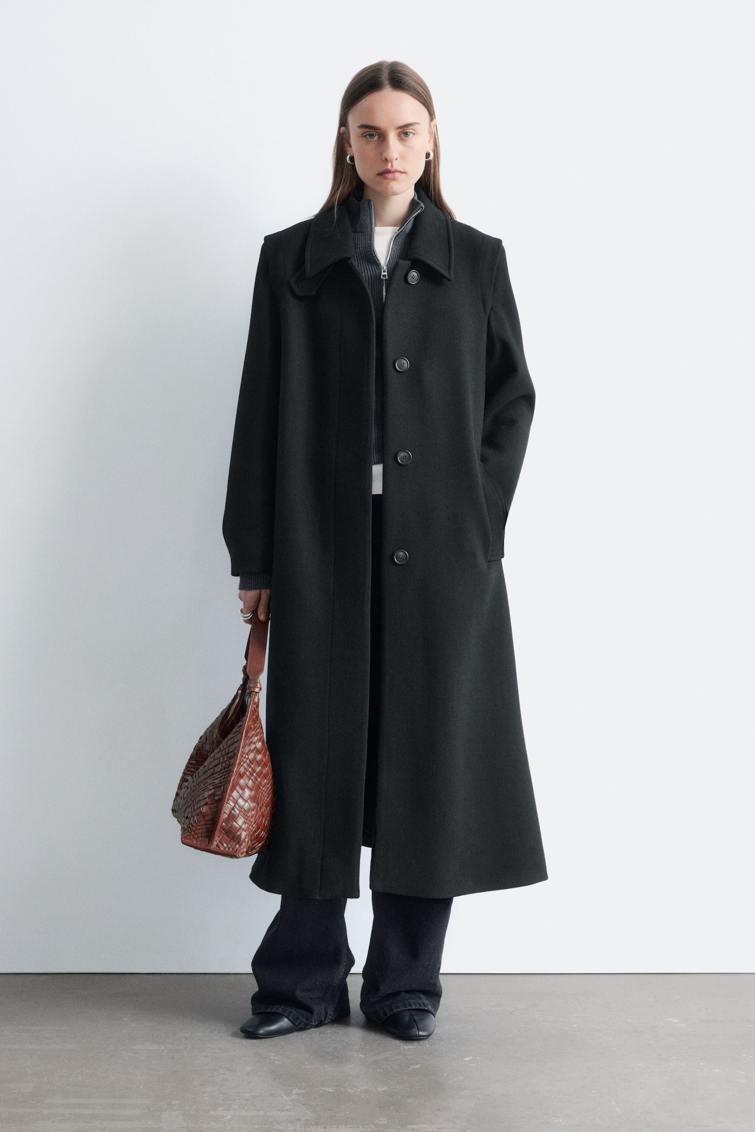 Wollen maxi-jas - Zwart/Donkergrijs - 5