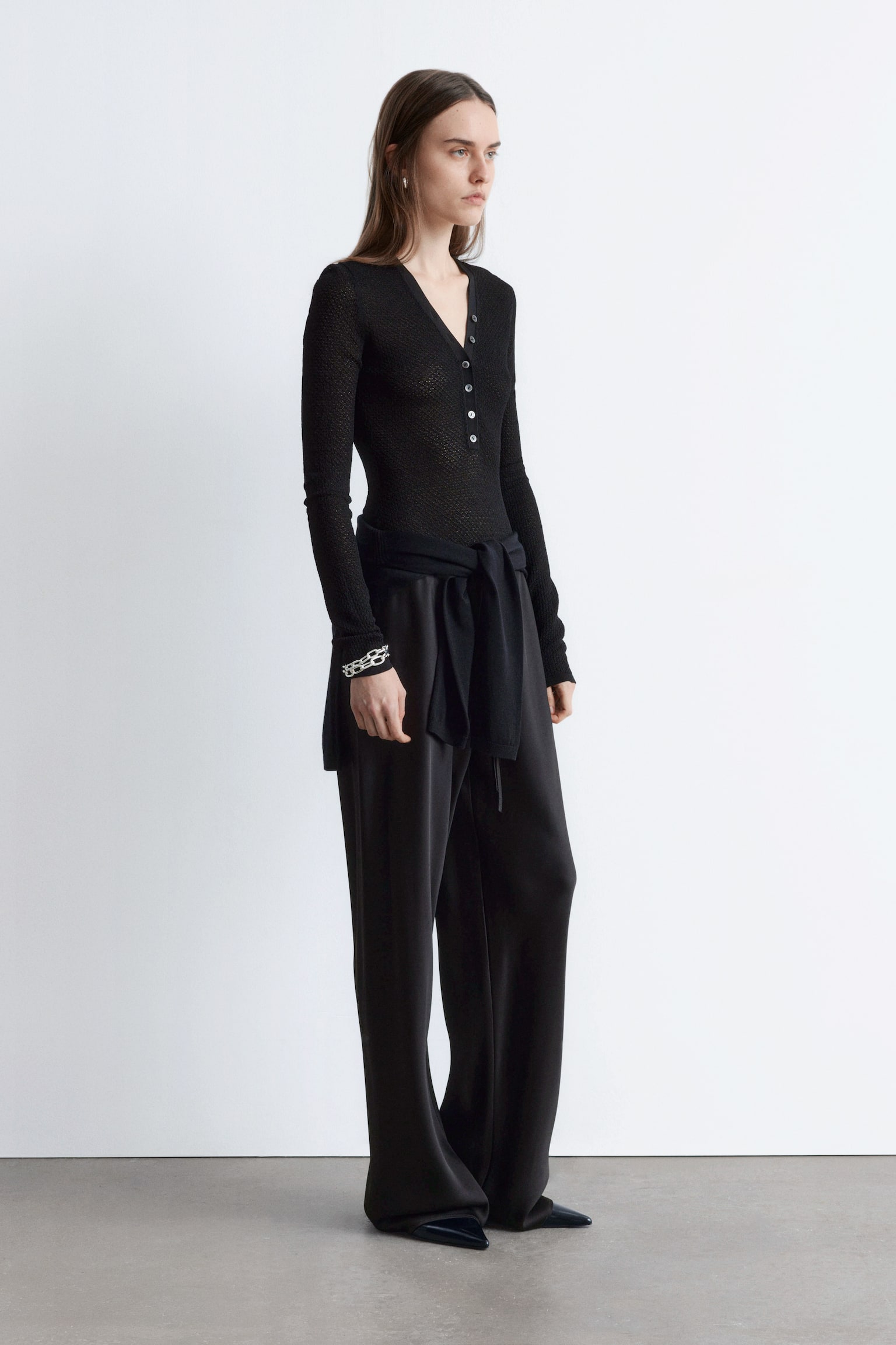 Langärmliger Body aus Pointelle-Strick - Schwarz - 5