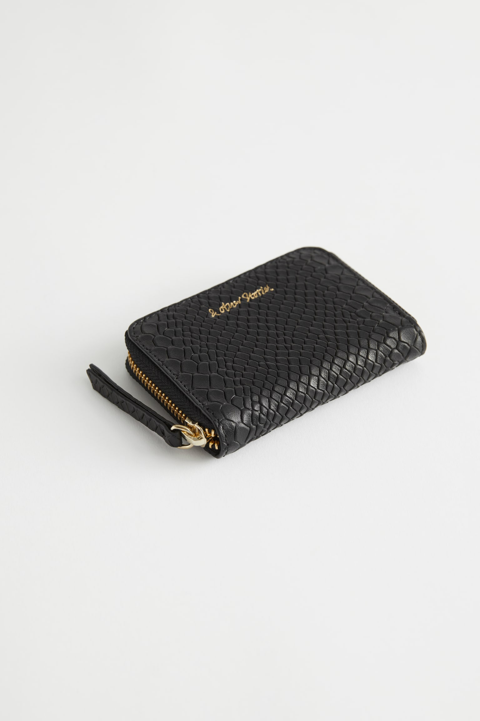 Snake Embossed Leather Wallet - Black/Cream - 1