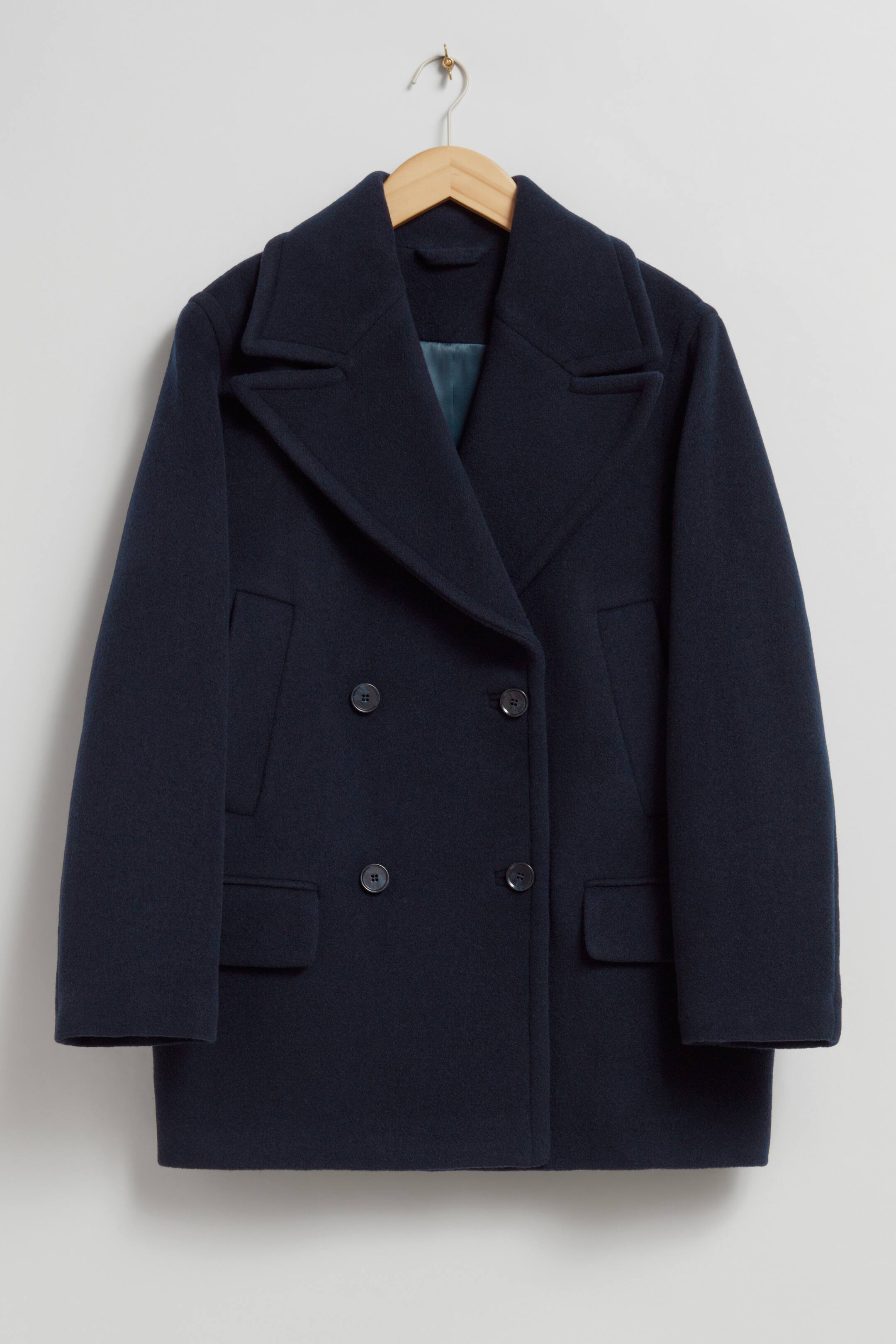 Relaxed Pea Coat Vneck Long sleeve Navy Ladies H&M GB