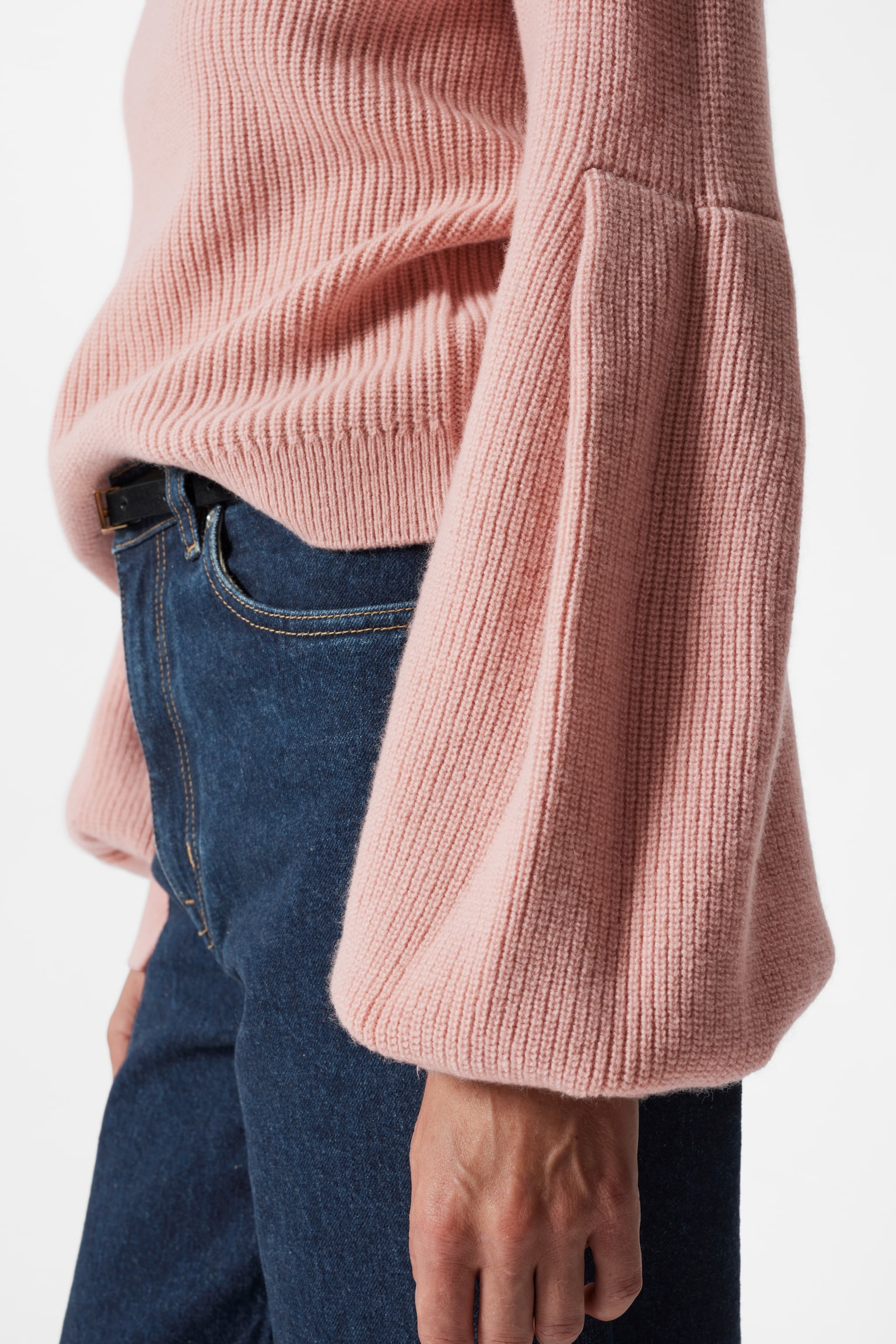 Collared Puff-Sleeve Jumper - Dusty Pink/Black - 4