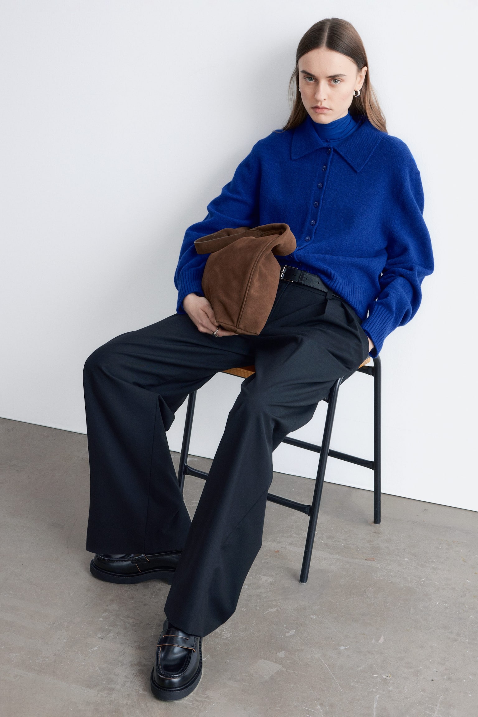 Pantaloni dritti con pieghe pressate - Blu navy/Nero/Verde scuro/Marrone scuro/Crema - 6