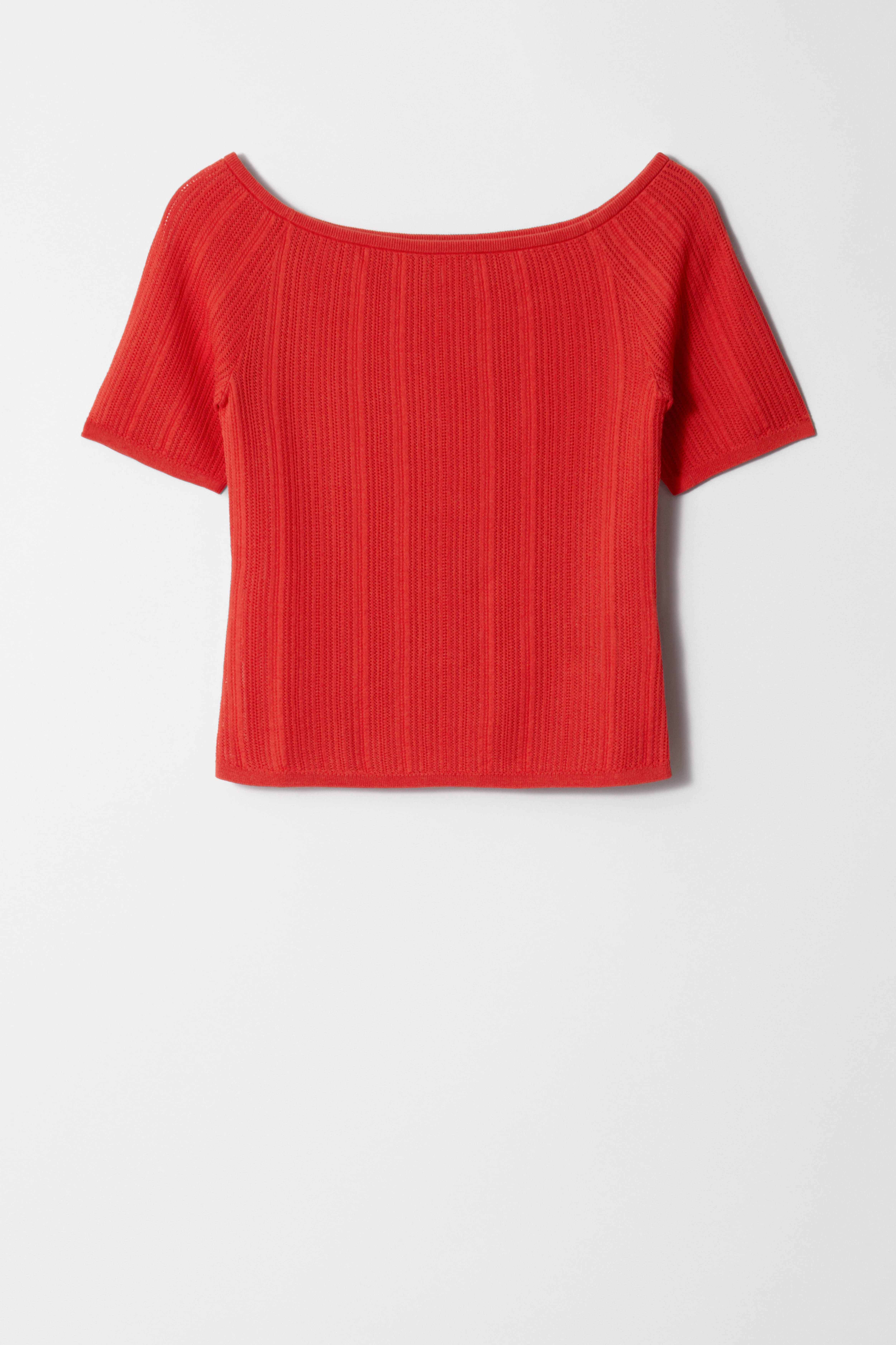 Schulterfreies Rippstrick-Oberteil - Rot