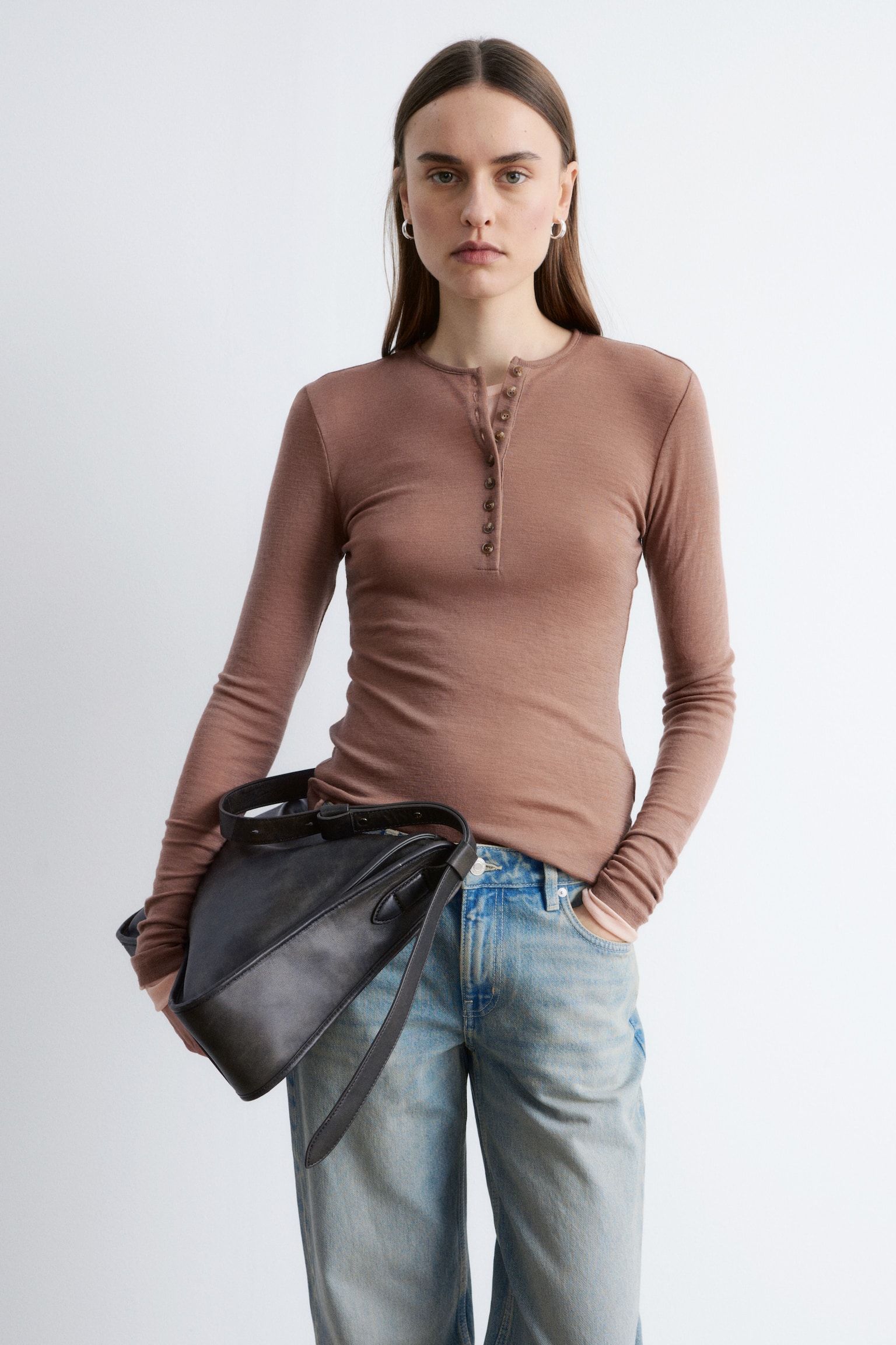 Haut en laine à demi-patte - Marron chiné/Gris chiné - 4