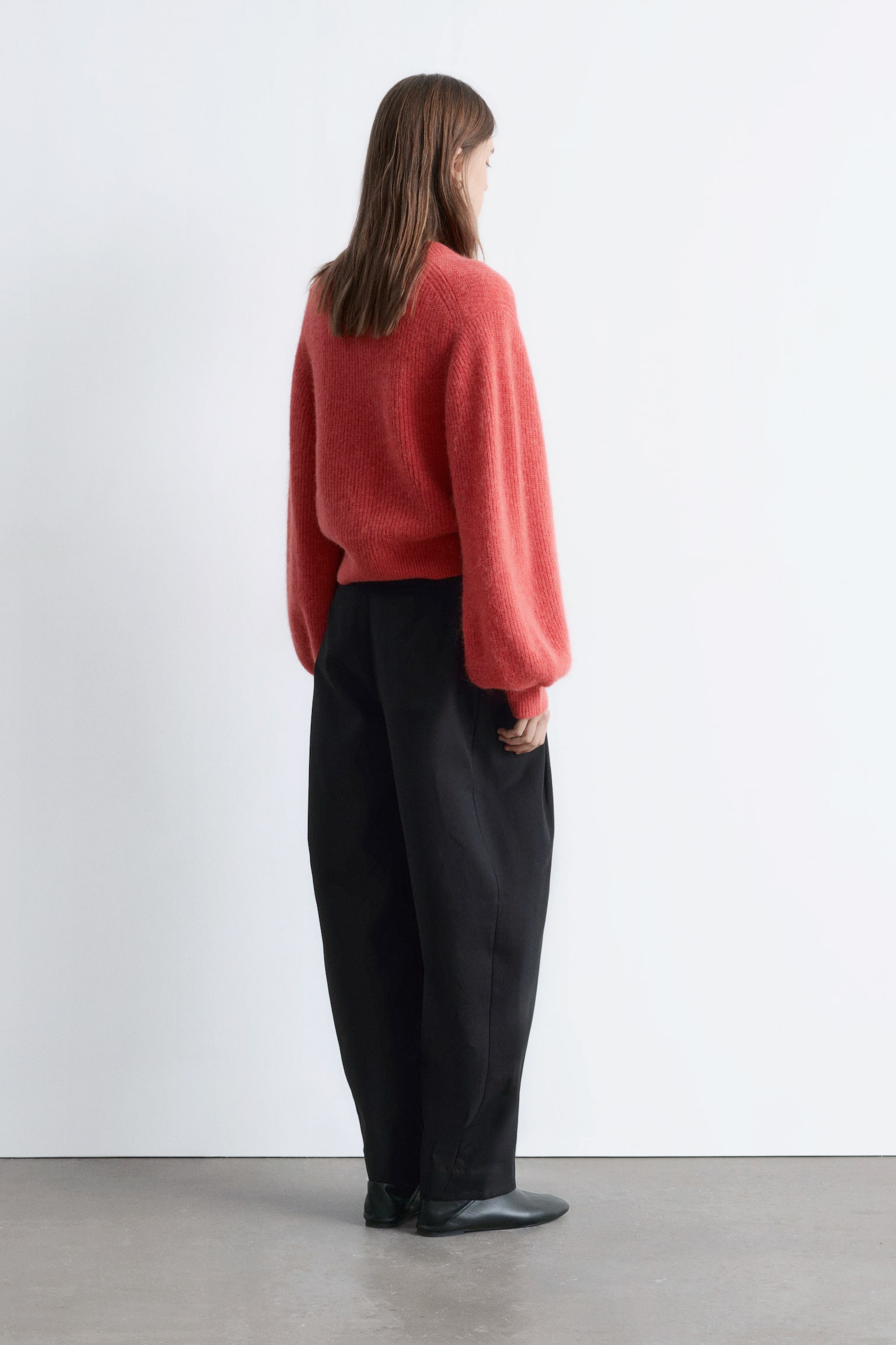 Pullover mit Ballonärmeln aus Alpaka-Mix - Rot/Navyblau/Braun - 5