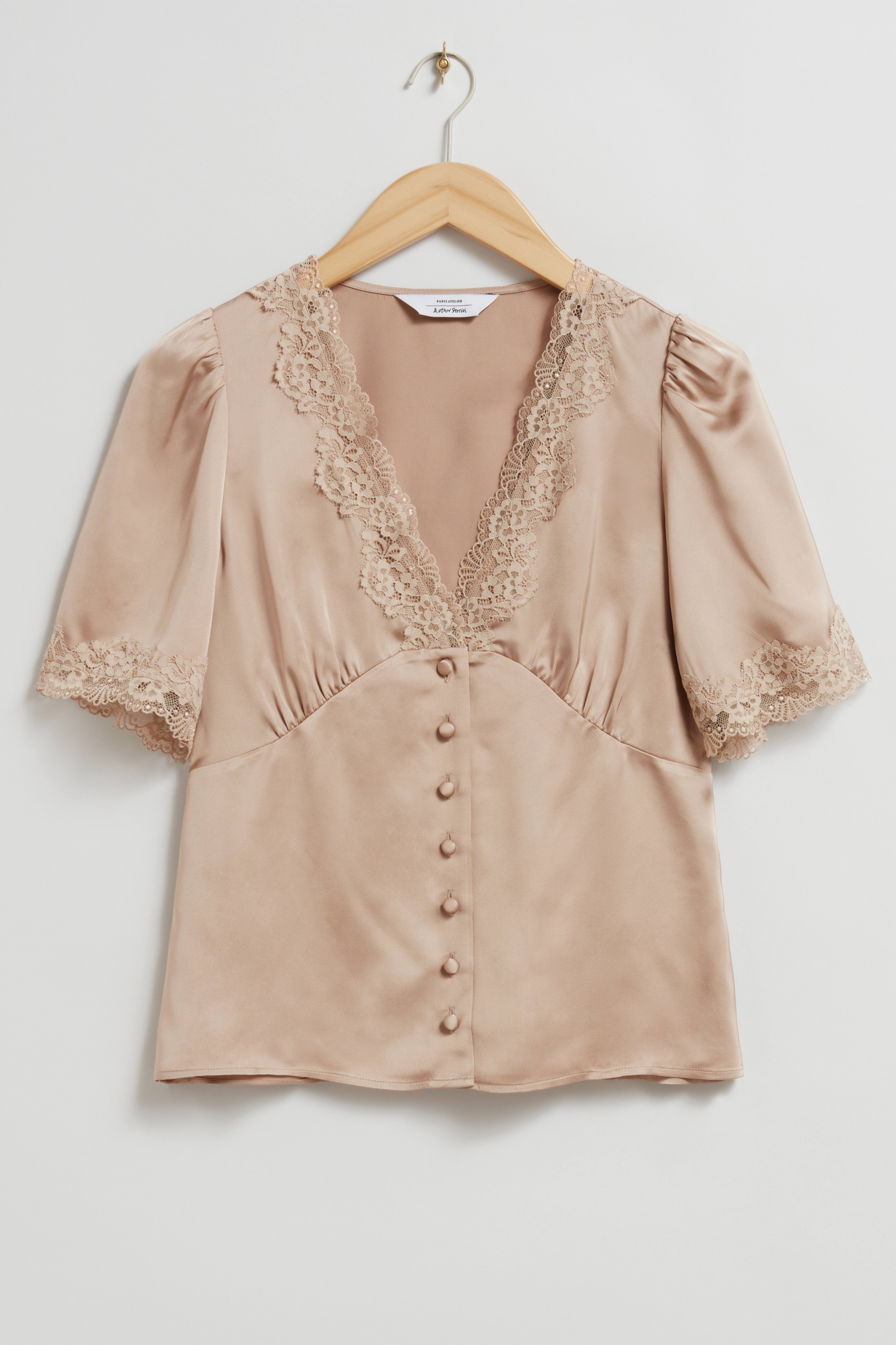 h&m satin top with lace
