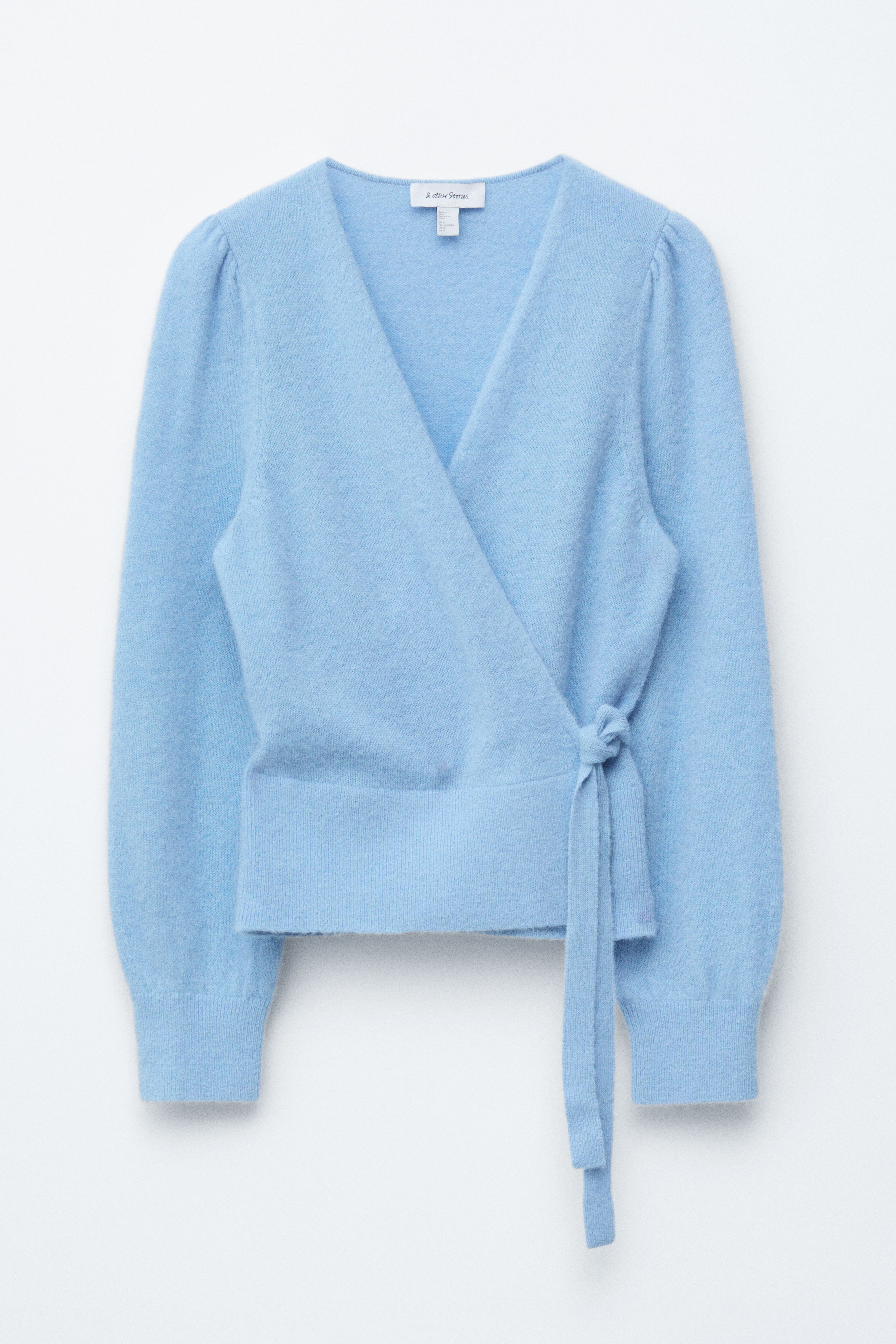Mohair-Blend Wrap Cardigan - Light Blue/Cream/Petrol Blue