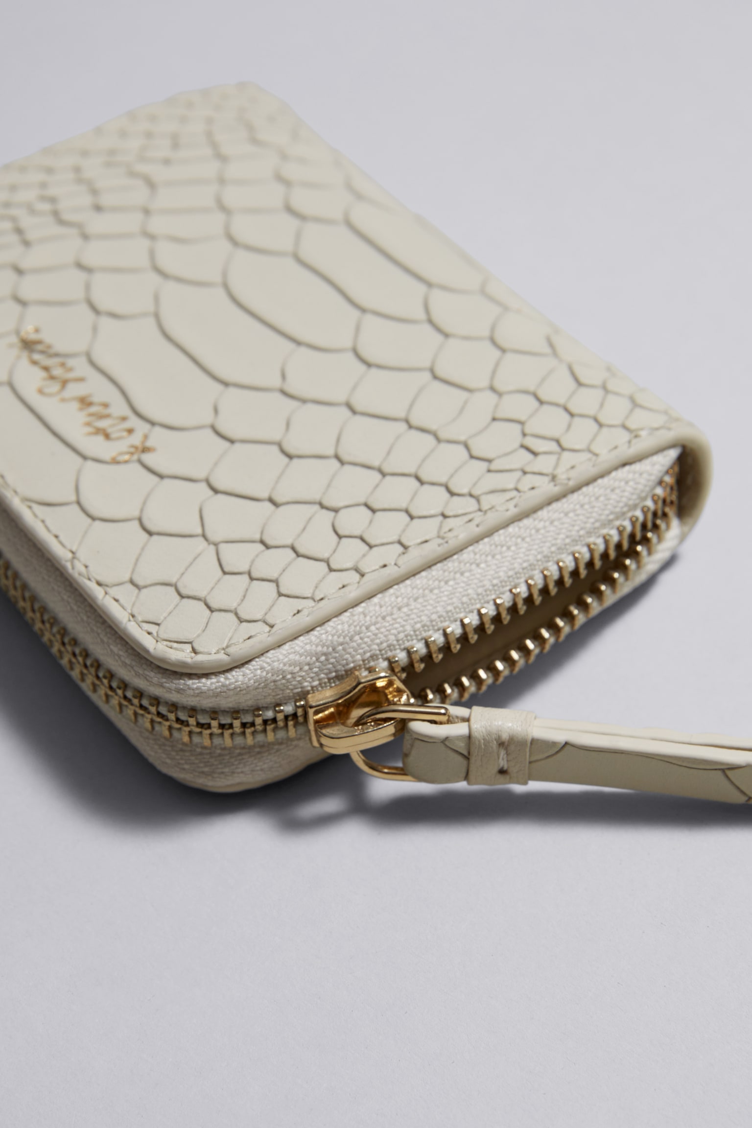 Snake Embossed Leather Wallet - Cream/Black - 2