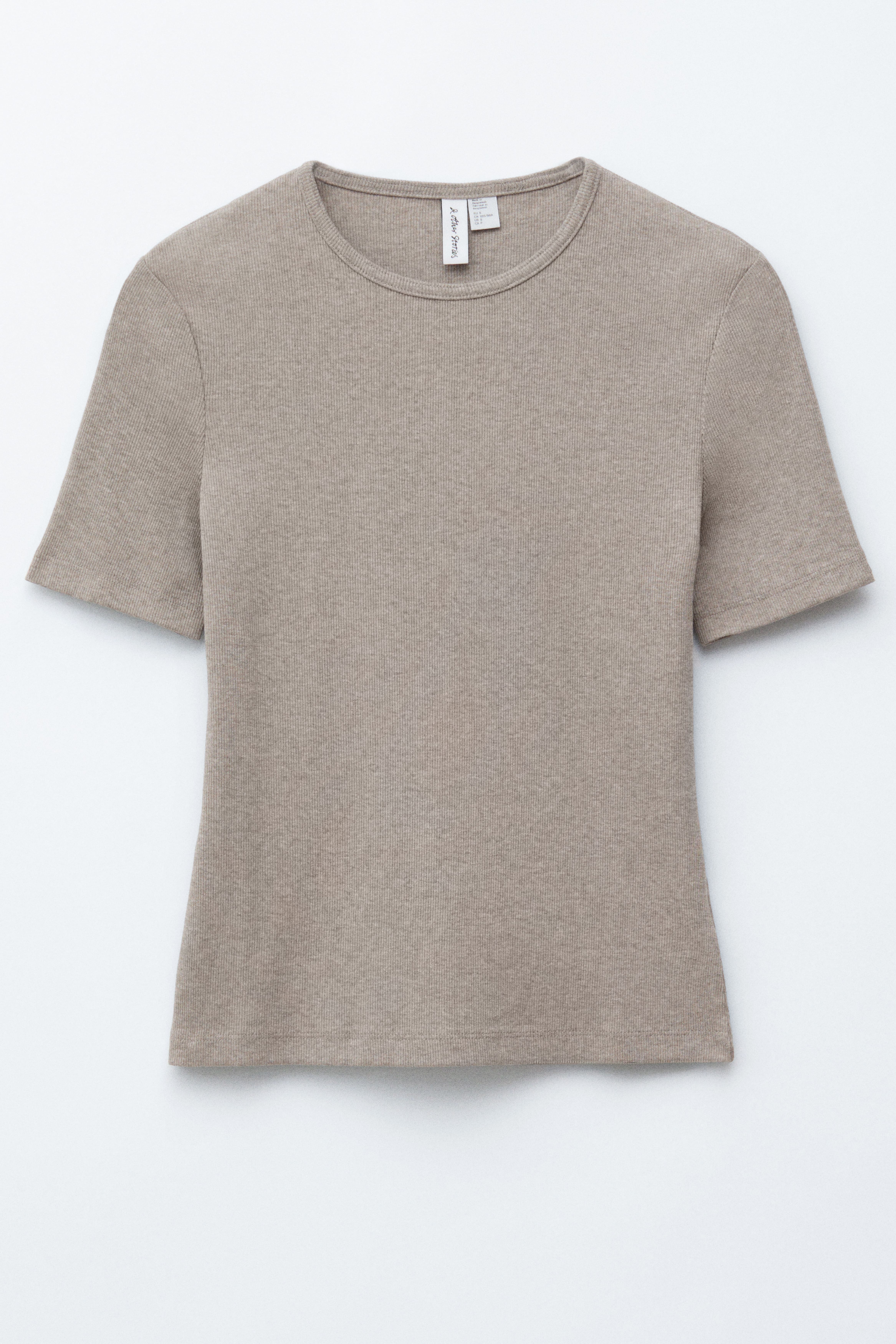 Geripptes T-Shirt - Beige/Dunkelgrün/Beige gestreift/Weiß/Braun/Gestreift