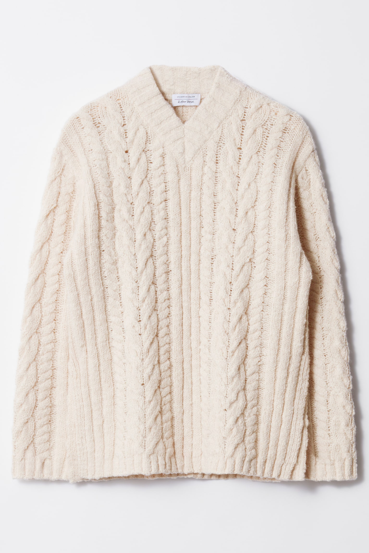 Cable-Knit V-Neck Jumper - Ecru - 2