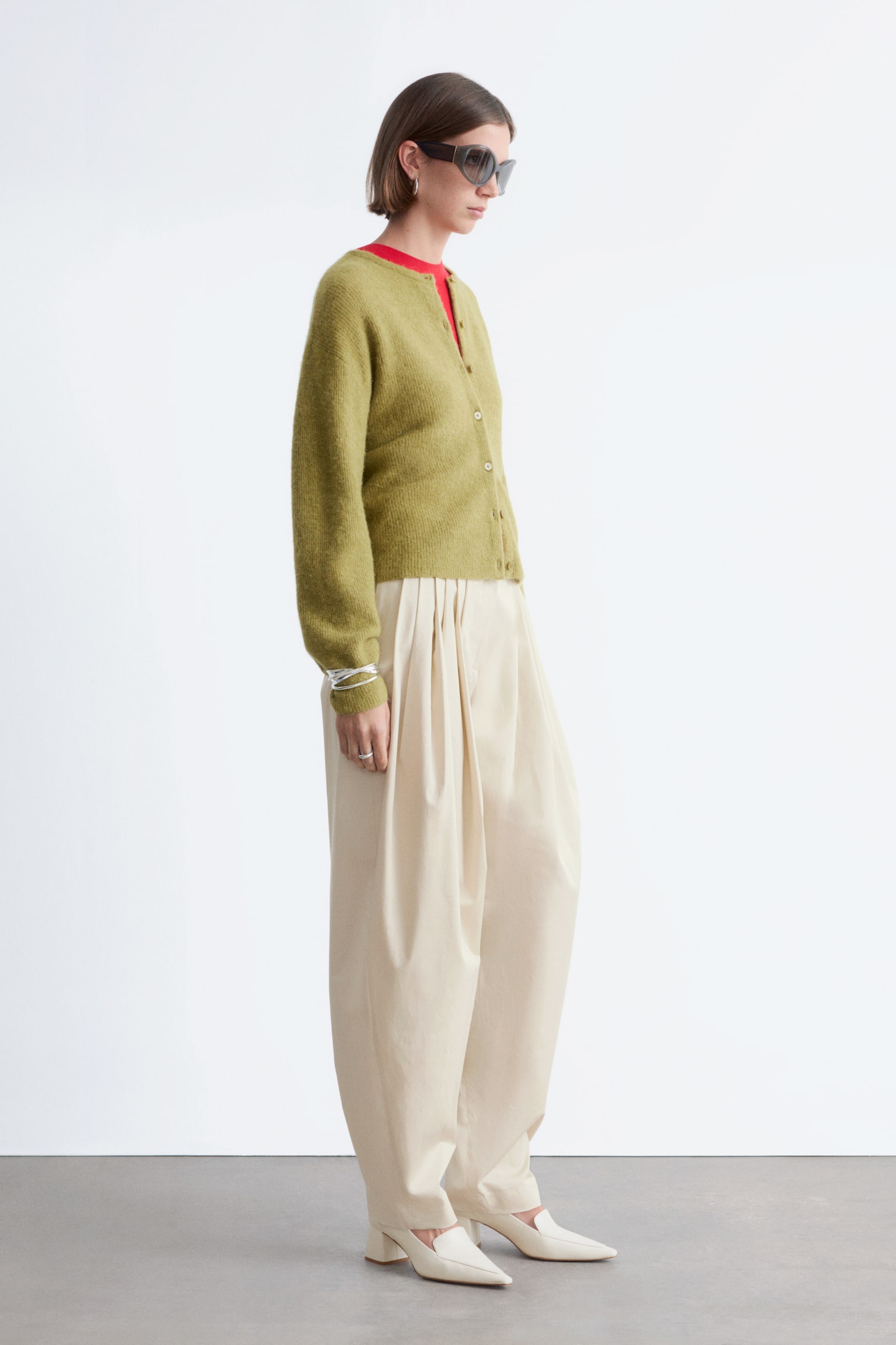 Gebreid vest van alpacawolmix - Groen/Oudroze/Pastelgeel/Wit/Beige/Grijs/Taupe-bruin - 8