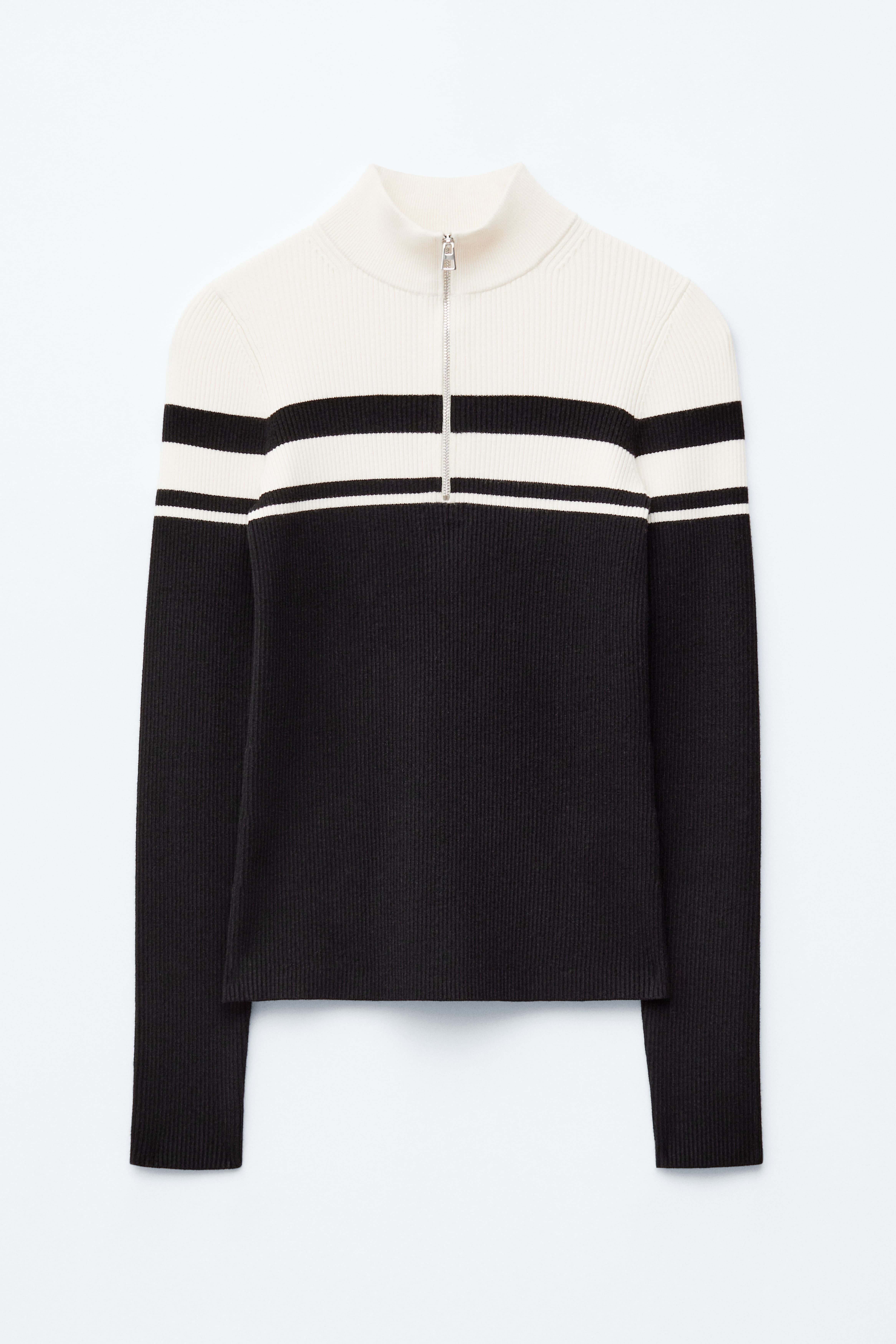 Maglione con collo a lupetto e mezza zip - Nero/Bianco/Righe grigio scuro/crema