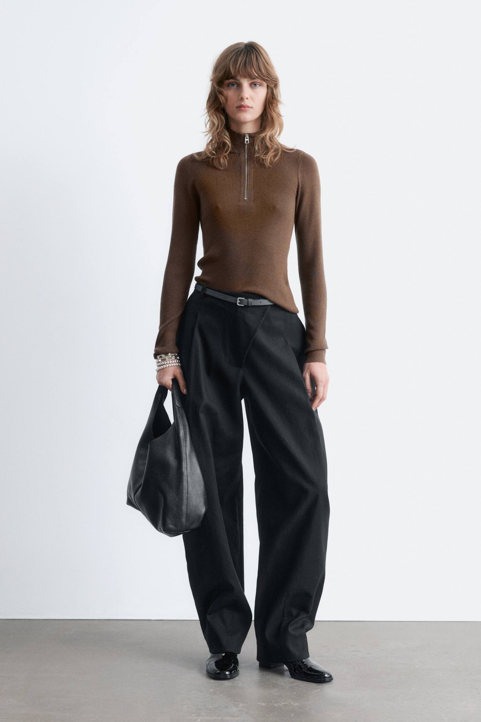 Pullover aus Wolle mit kurzem Reißverschluss - Braun - 6