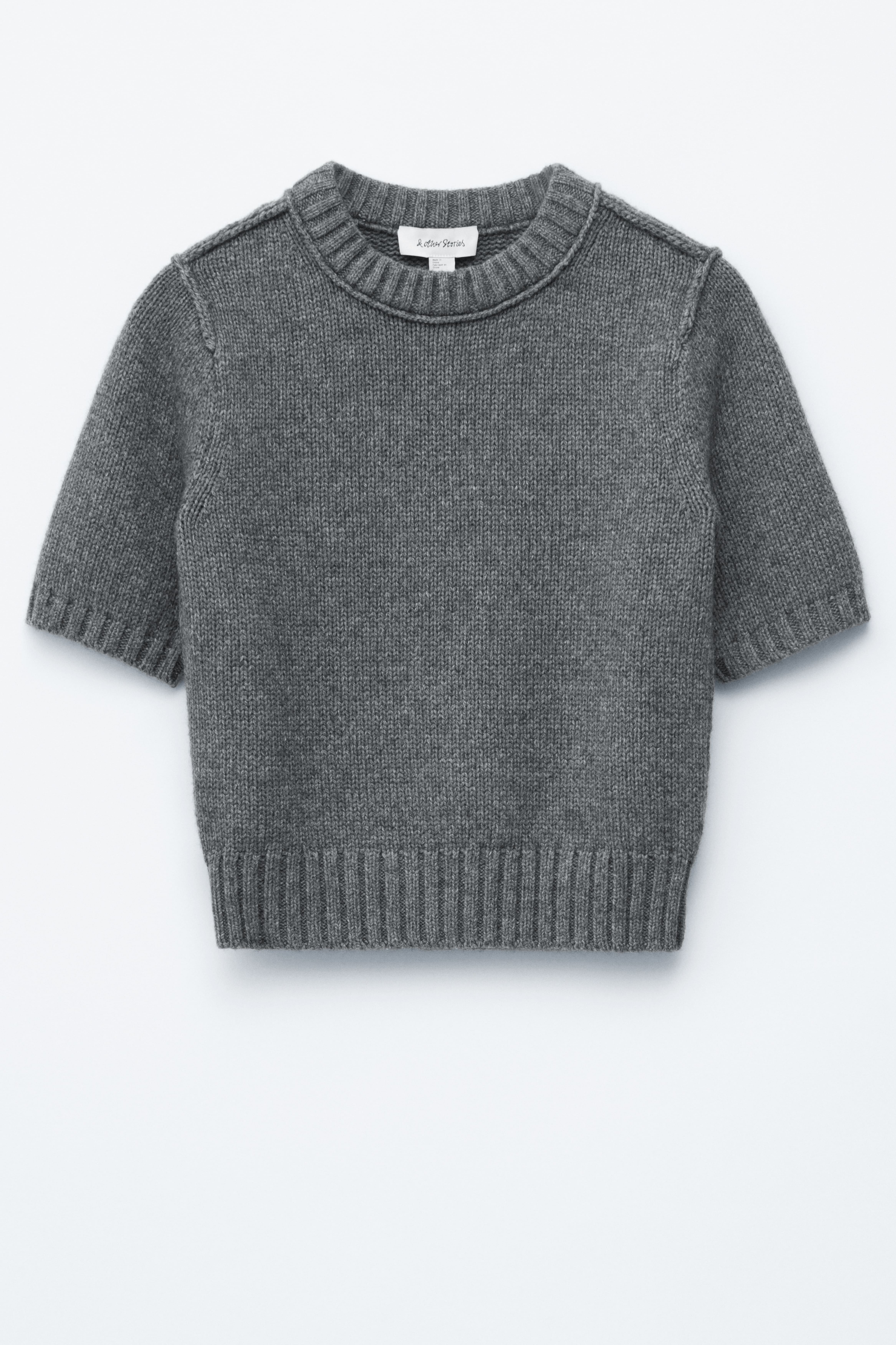 T-shirt a coste - Grigio scuro mélange/Bianco