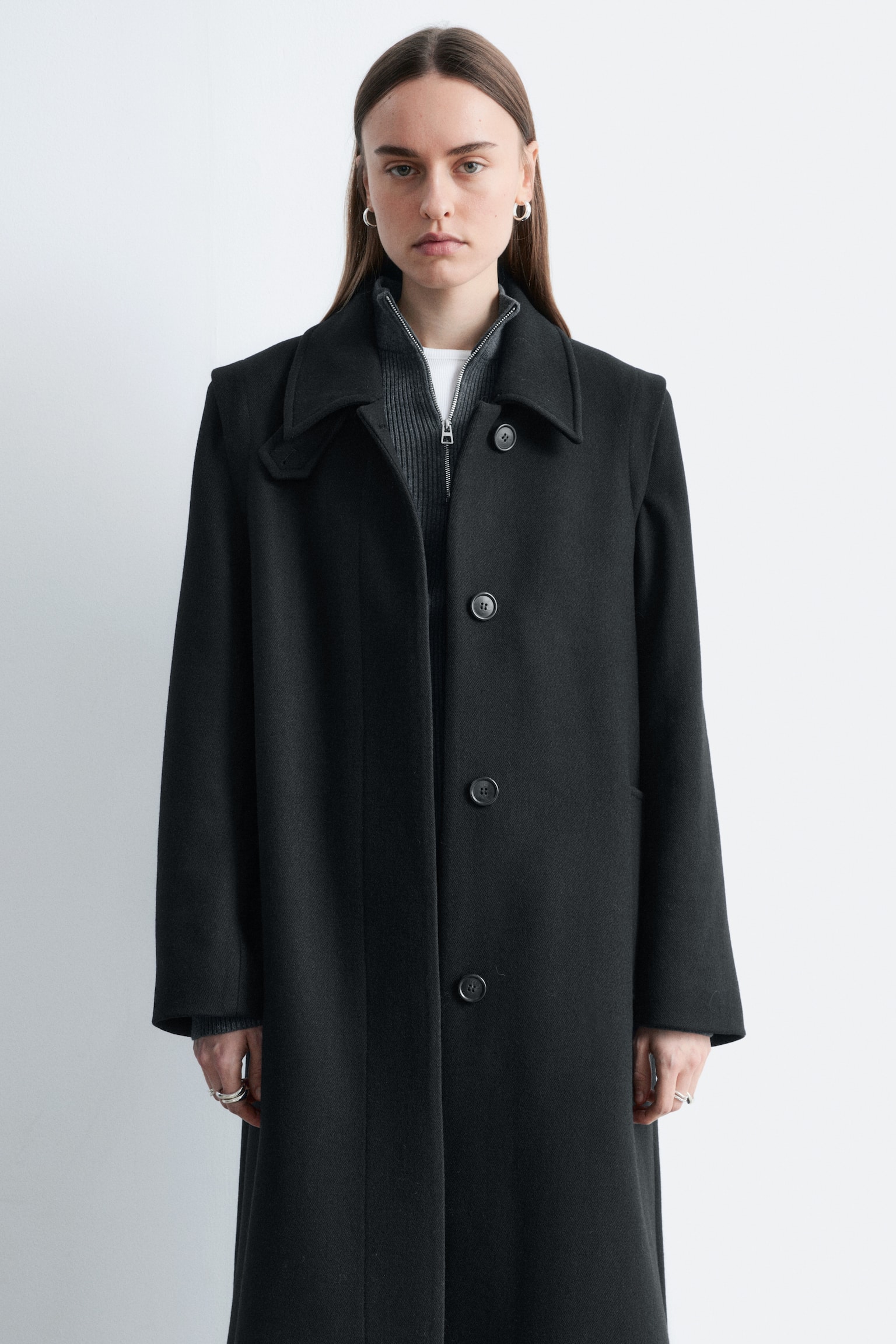 Wollen maxi-jas - Zwart/Donkergrijs - 7