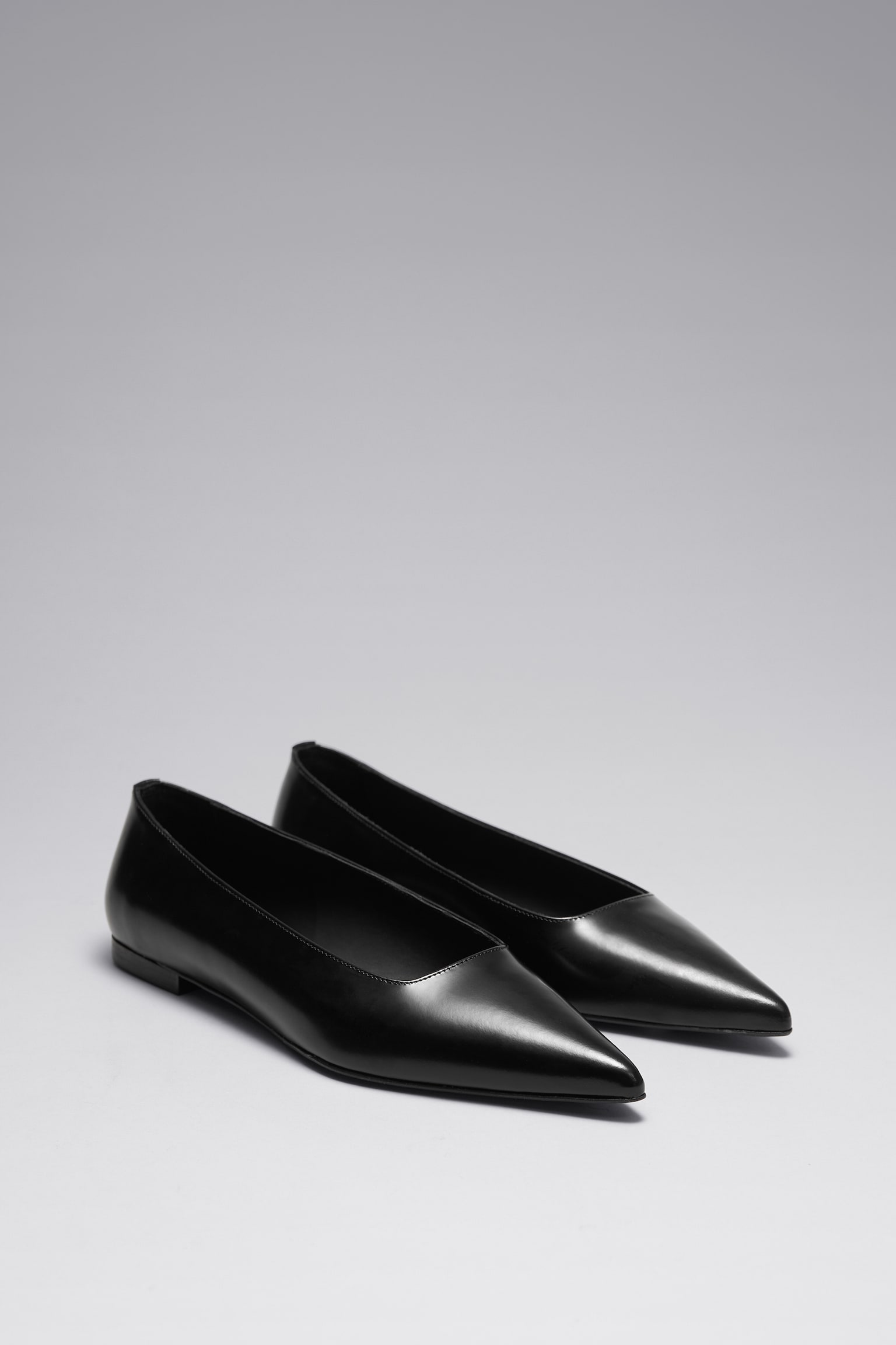 Point-Toe Ballet Flats - Black/White - 2