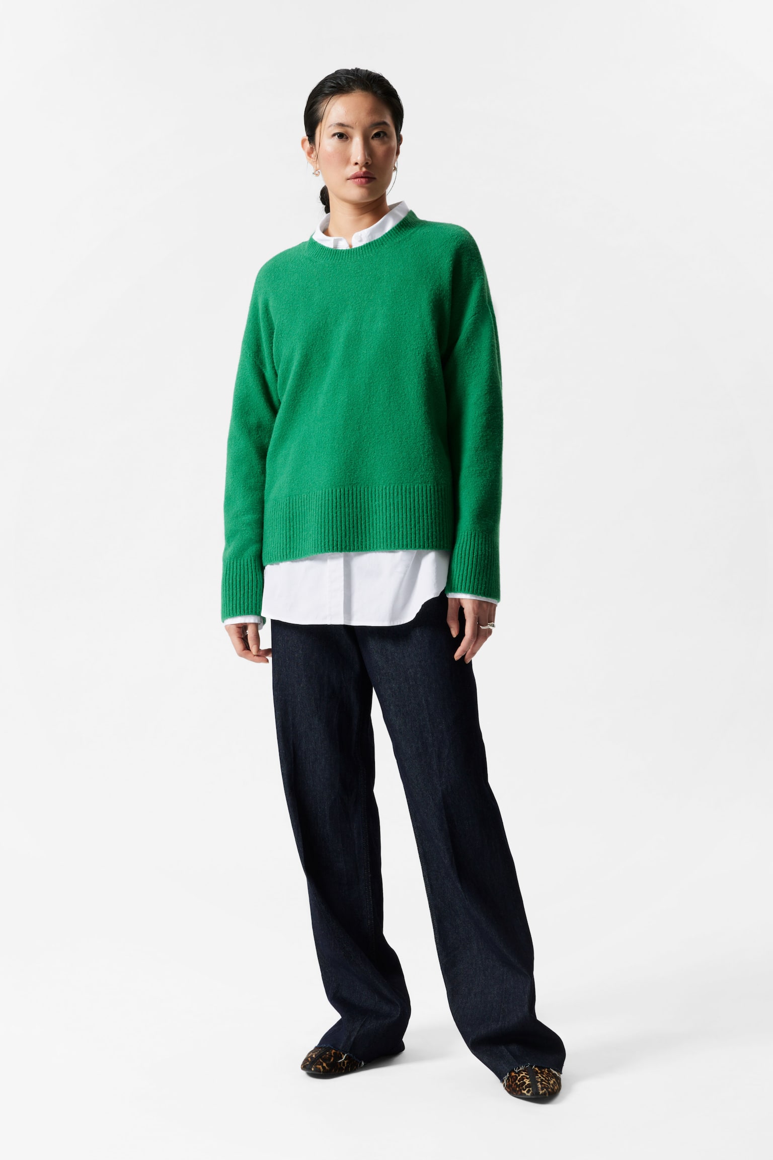 Relaxed Knit Jumper - Green/White/Red/Black/Pale Green/Khaki/Grey Melange/Navy/Bright Blue/Mole/Dark Green/Bright Pink/Mint - 8