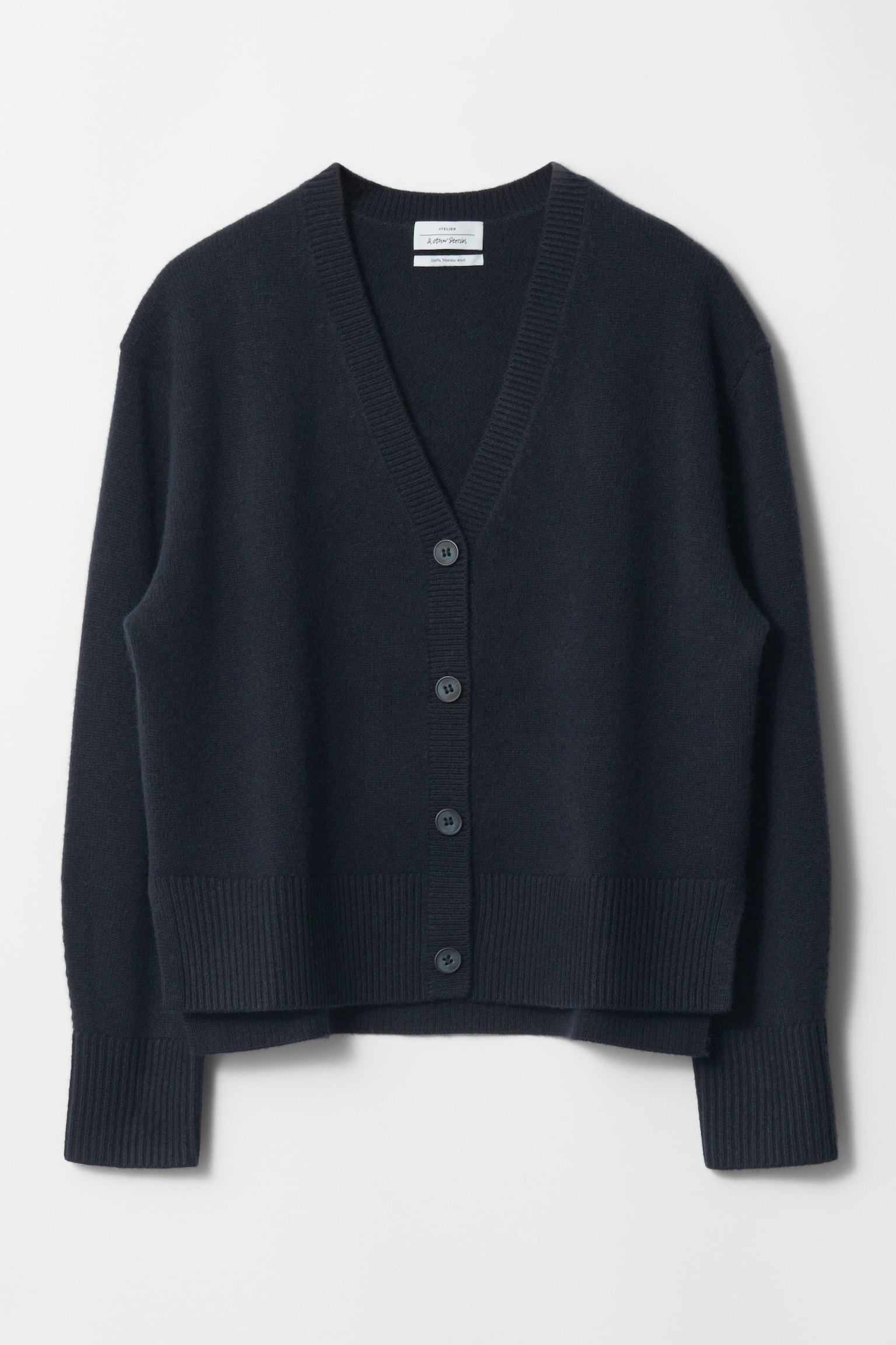 Oversized Merino Knit Cardigan - Navy/Grey - 2