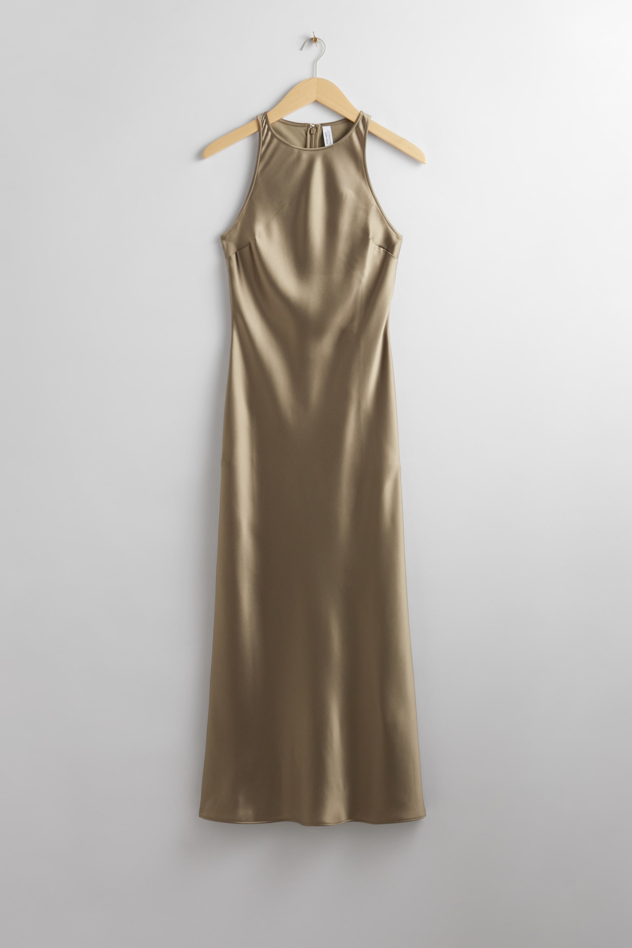 Slim Satin Midi Dress - Round neck - Sleeveless - Mole - Ladies | H&M GB