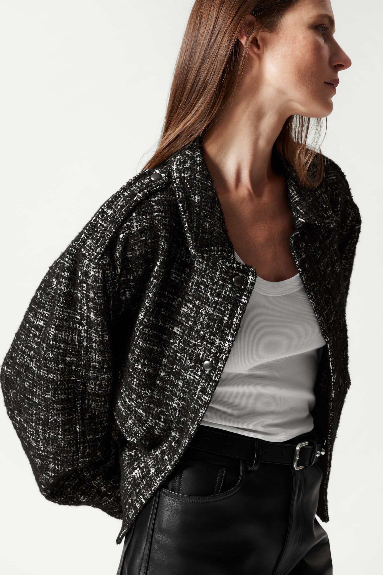 Boxy Tweed Jacket - Black Tweed - 6