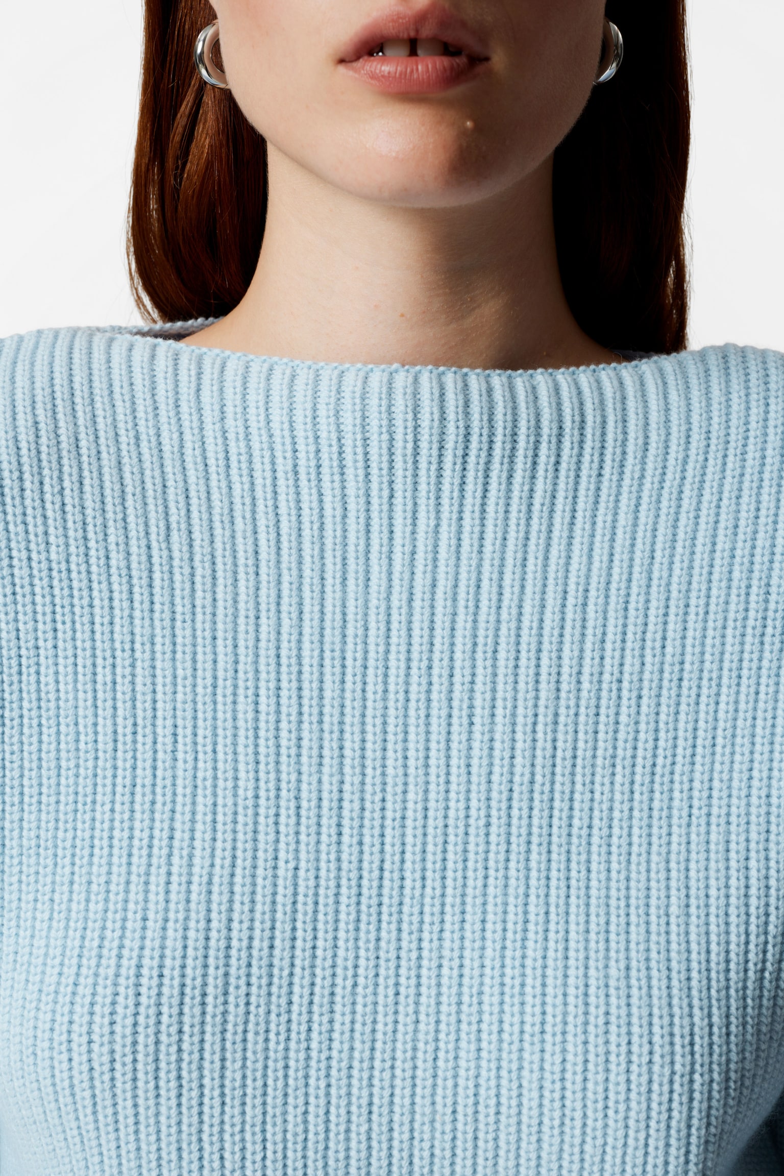 Asymmetric Rib-Knit Jumper - Light Blue/White - 3