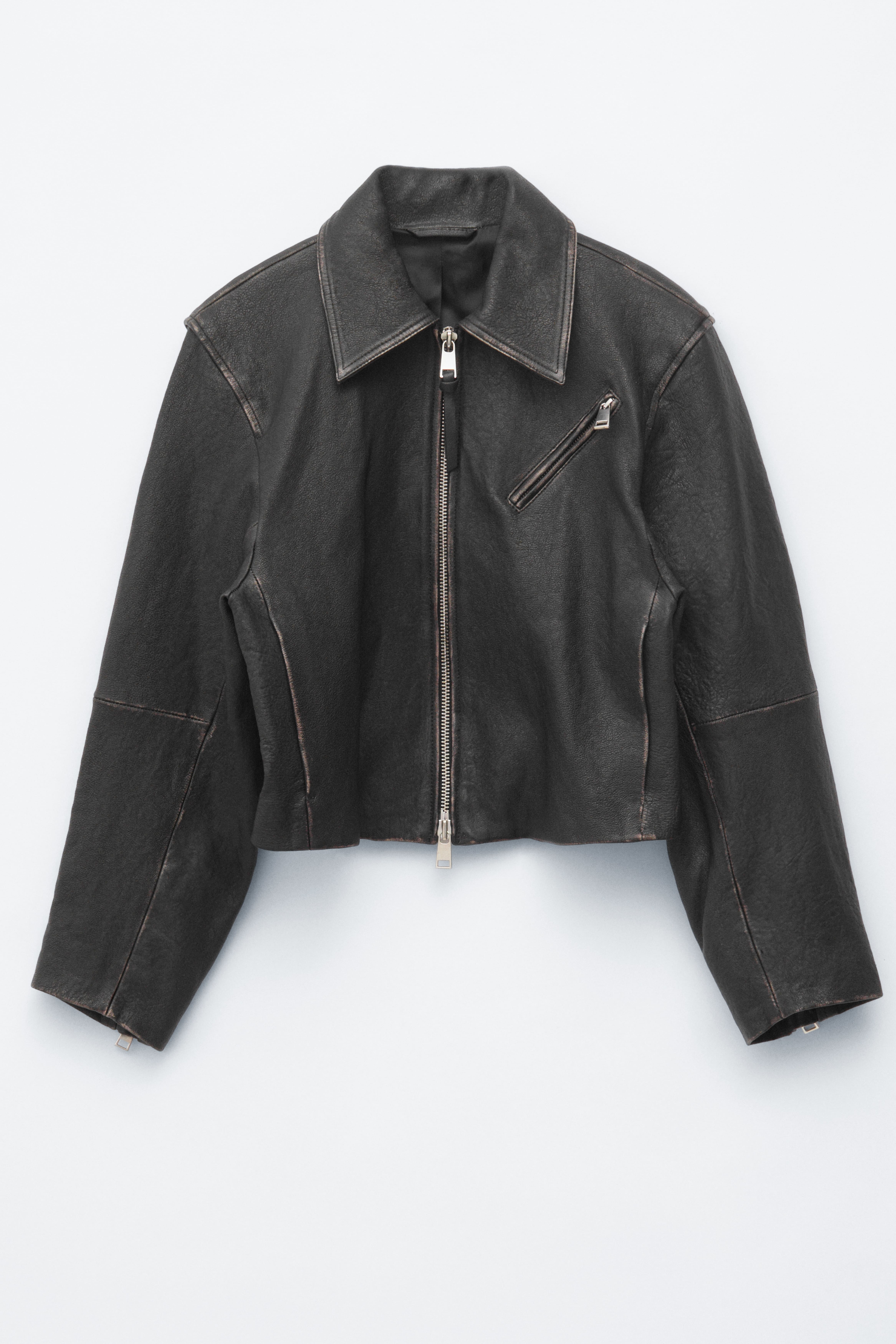 Bikerjacke aus Leder - Schwarz