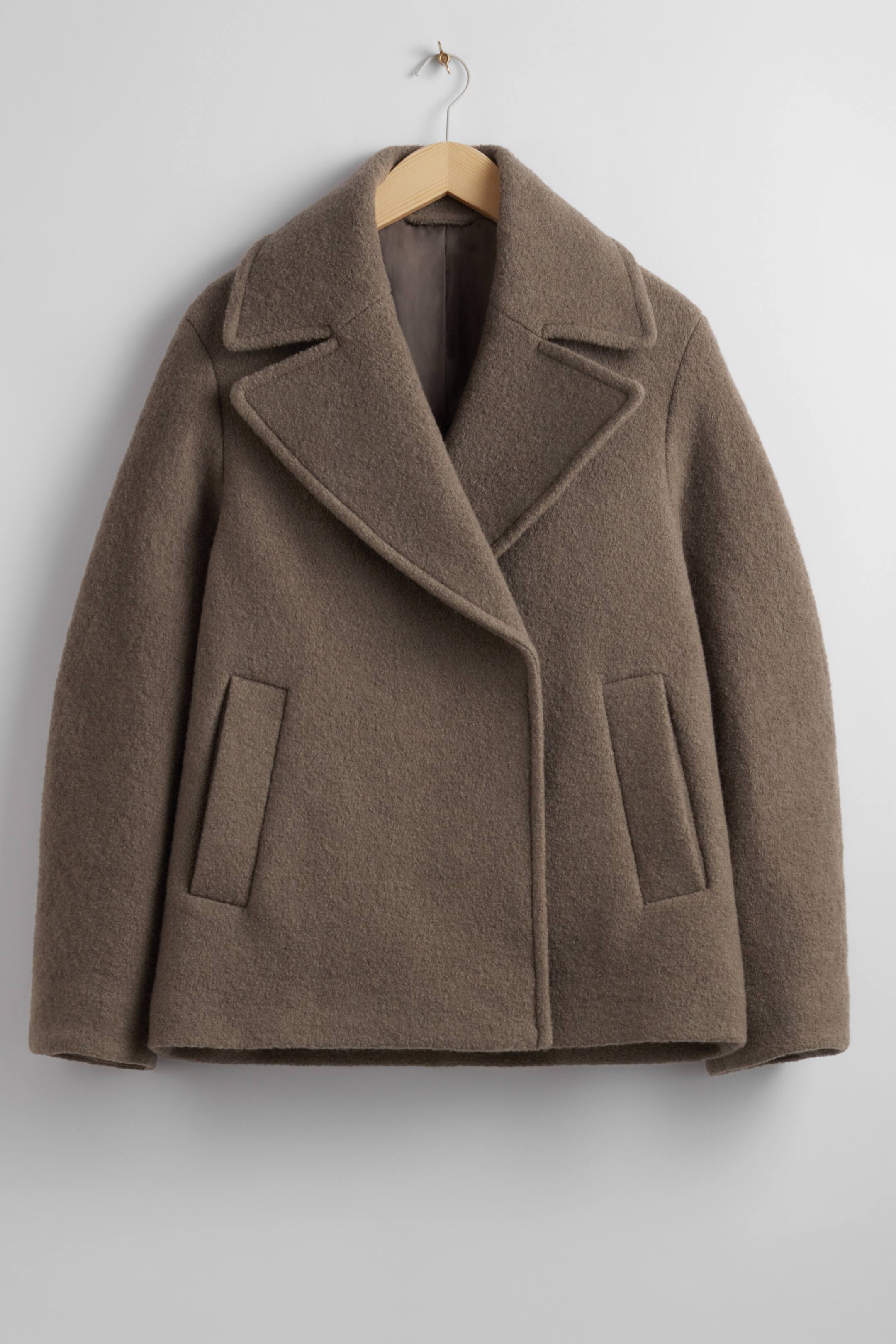 Kort Uldjakke Skarp Krave Struktureret Varm