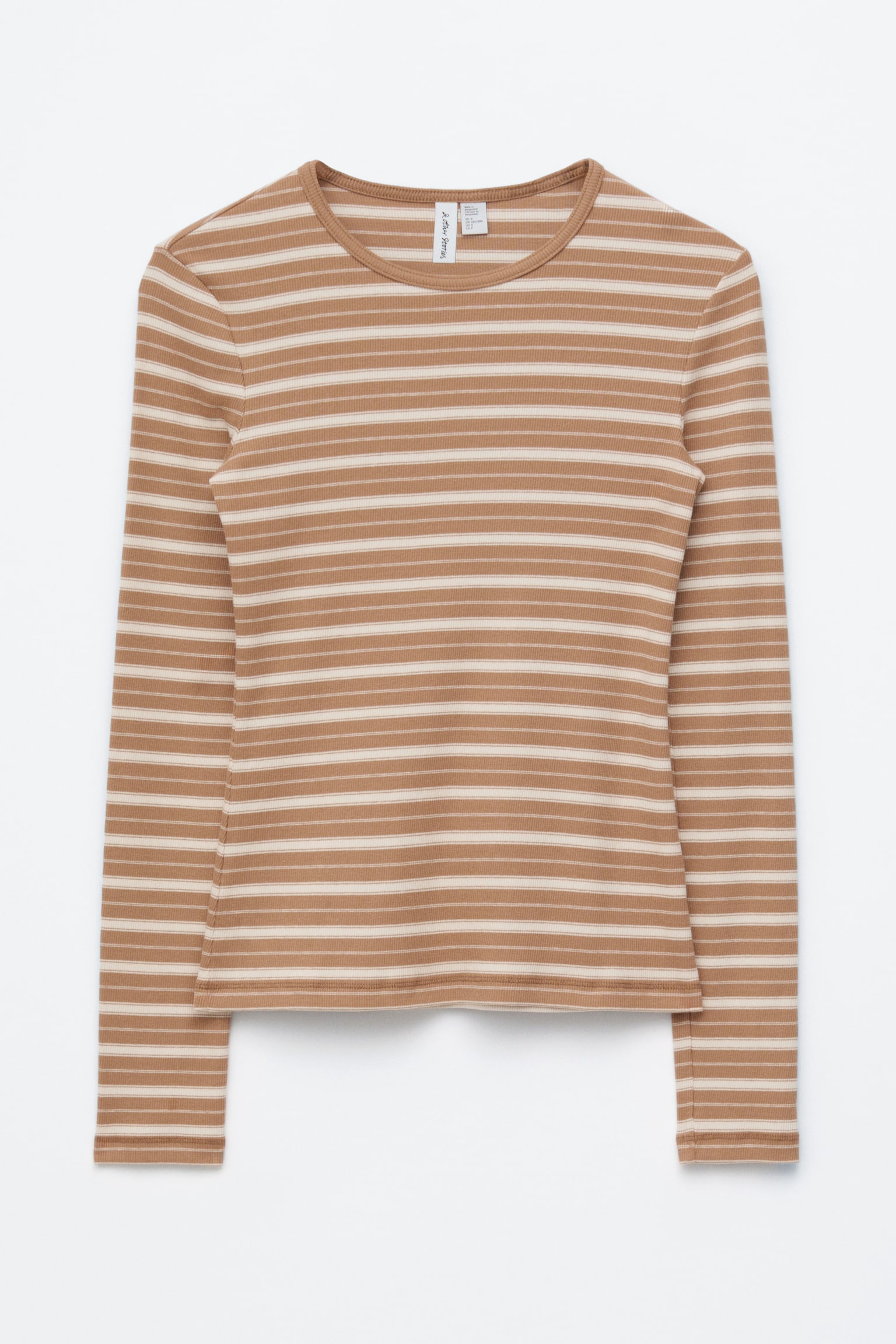 Geribbelde top met lange mouwen - Bruin/witte strepen/Wit/Pastelgeel/Beige/zwarte strepen/Lichtgrijs/Donkerbruin/Zwart - 2