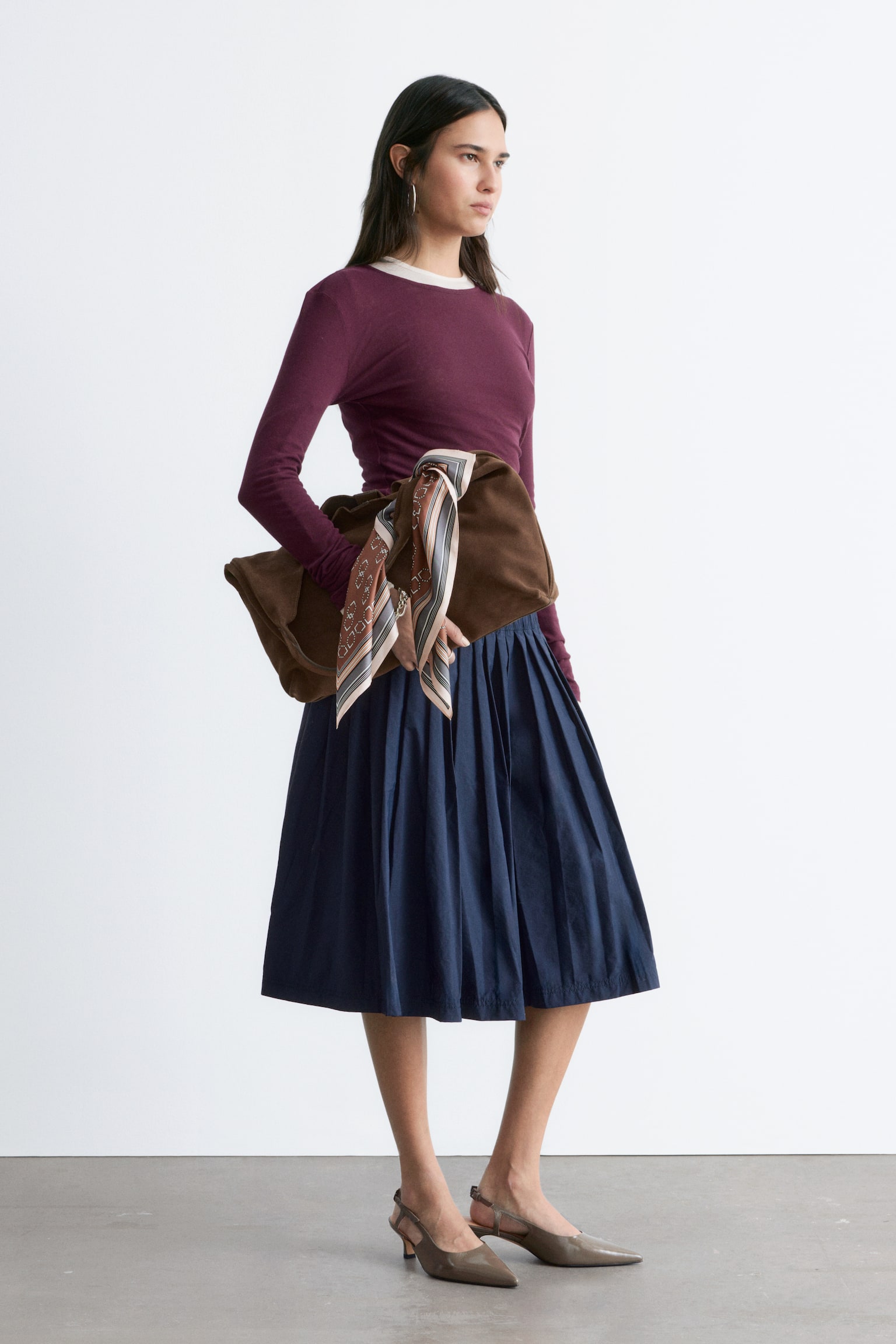 Памучна блуза с дълги ръкави - Бордо/Оранжево/Бяло - 1