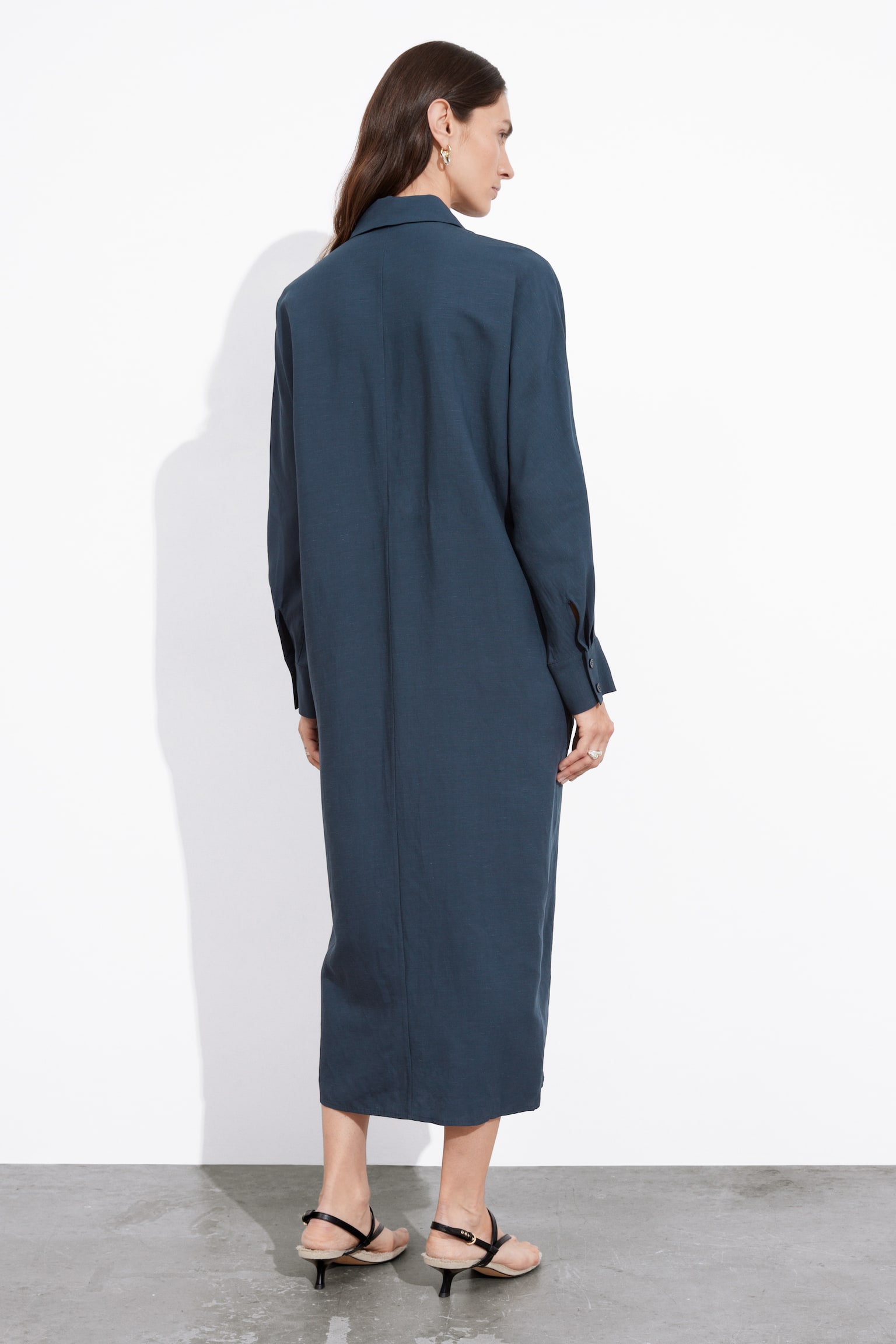 Adjustable Shirt Midi Dress - Navy - 4