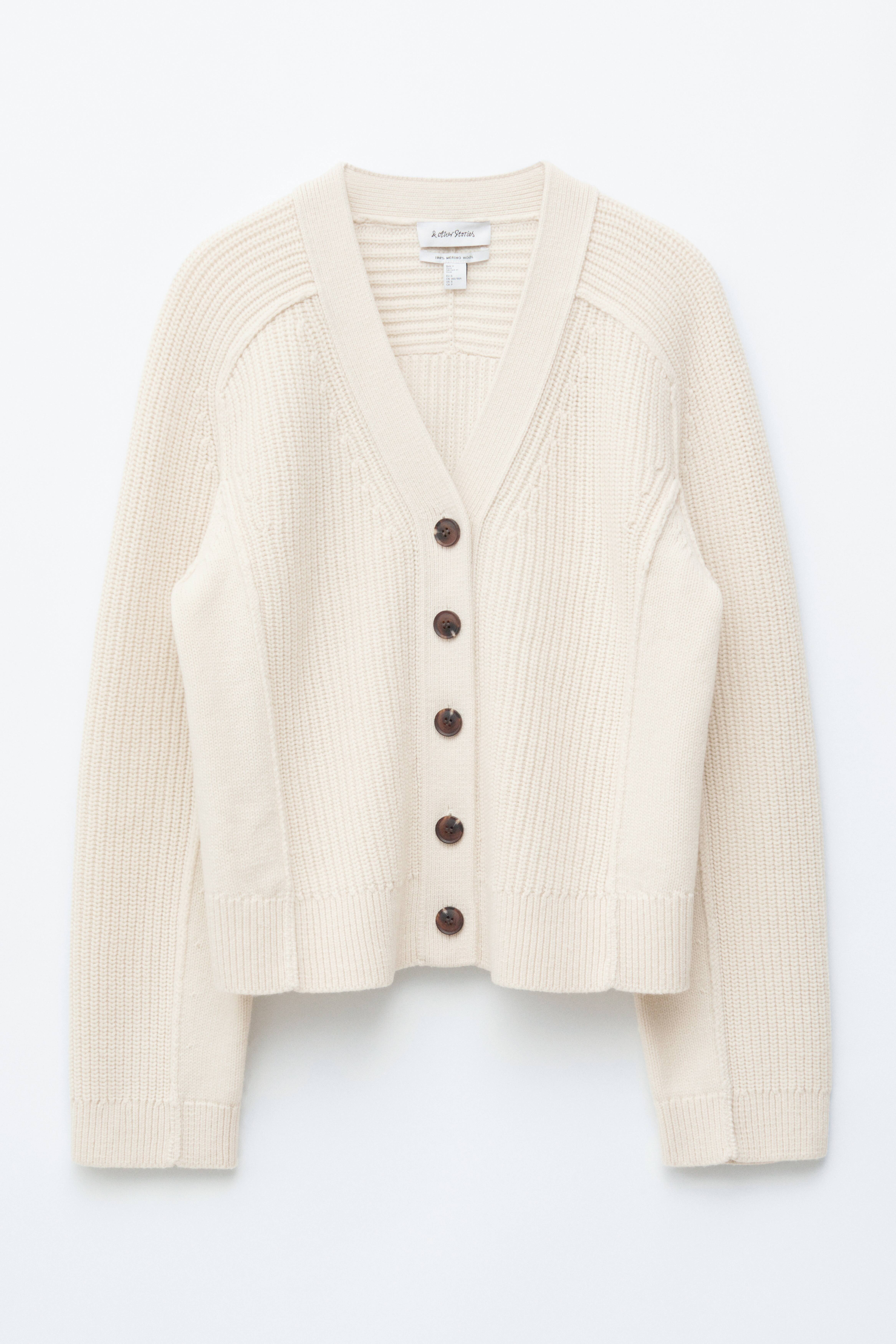 Cardigan in lana merino - Crema/Nero