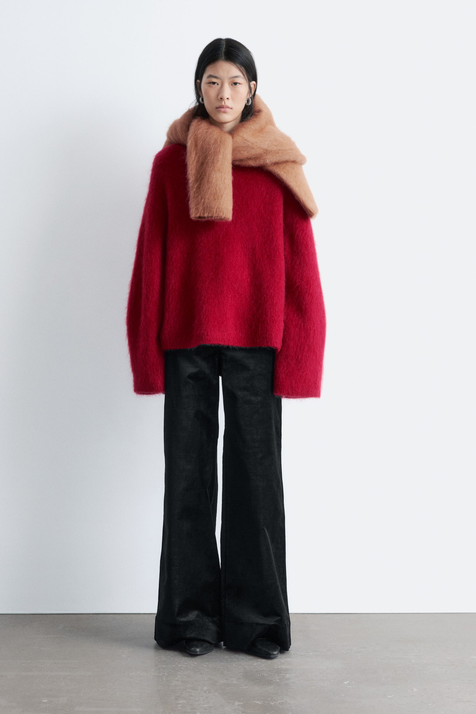 Trui van een geborstelde mohairmix - Dieprood/Donkerbeige/Donkerpaars - 1