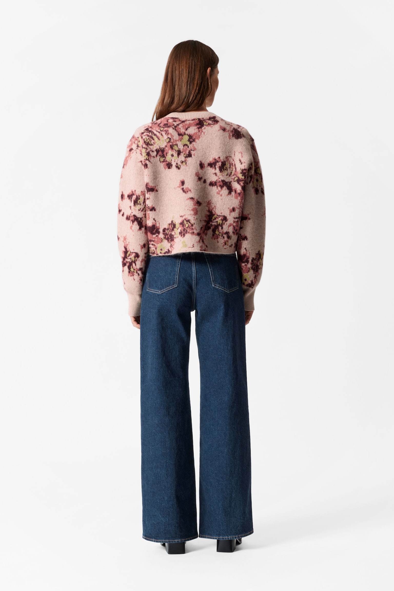 Floral-Jacquard Cardigan - Beige/Pink - 5