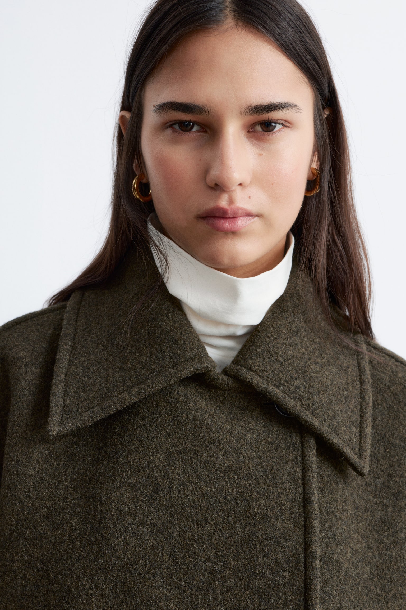 Jachetă supradimensionată din lână - Verde Kaki Închis/Negru - 6