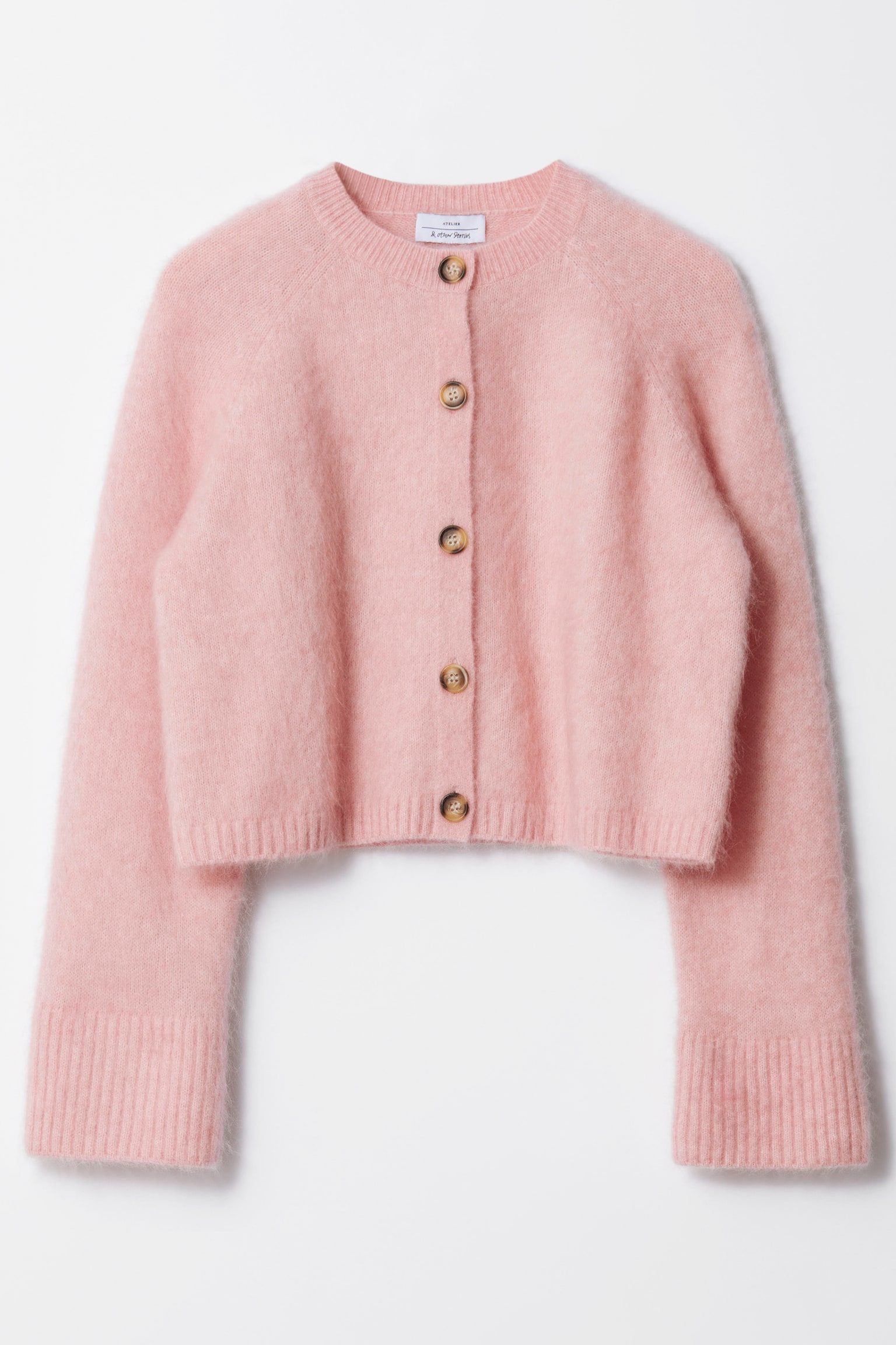 Mohair-Blend Knit Cardigan - Peach/Cream/Dark Grey - 2