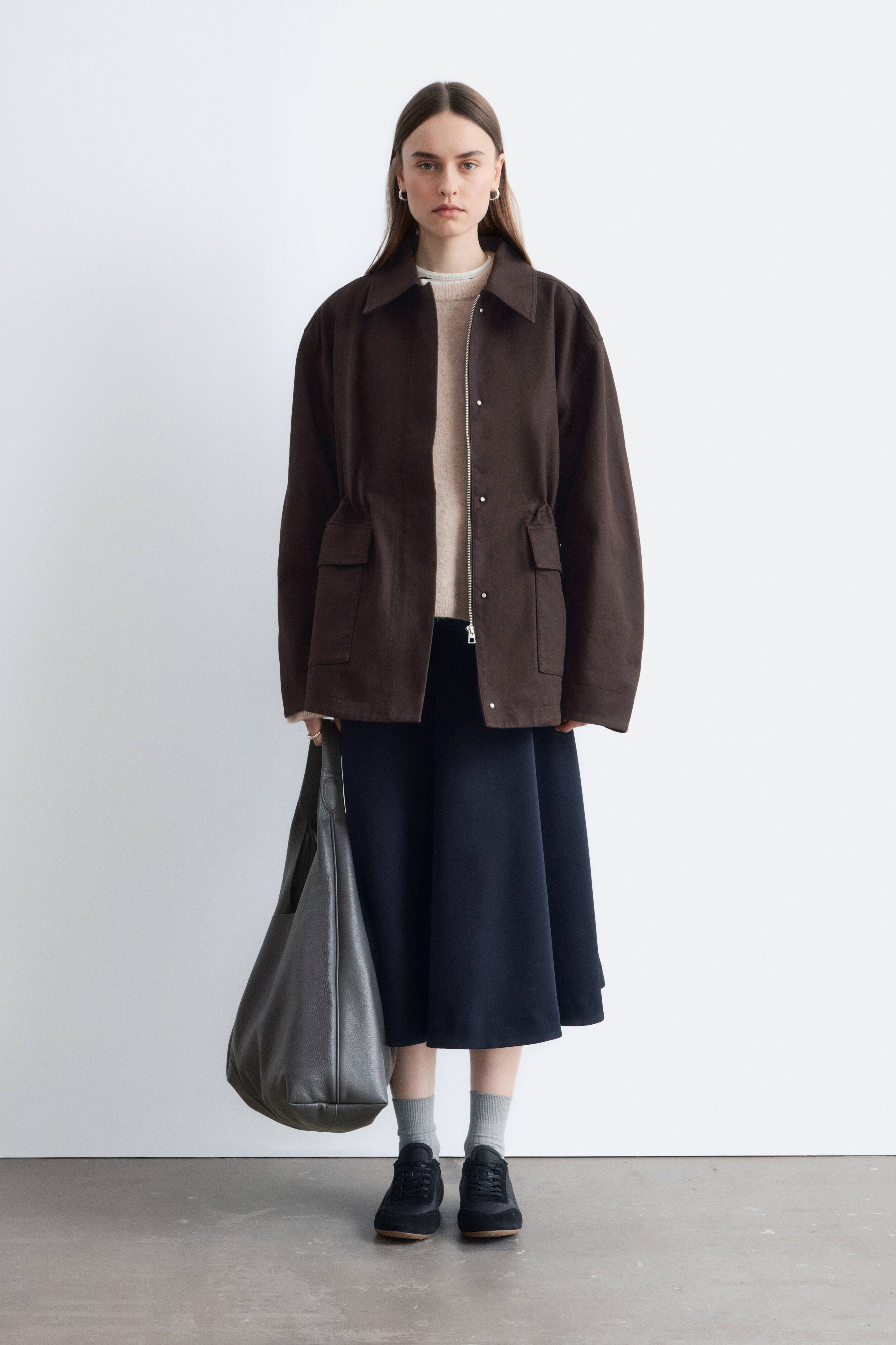 Oversized utility jack met trekkoord - Dark Brown/Kakigroen/Mosterdgeel