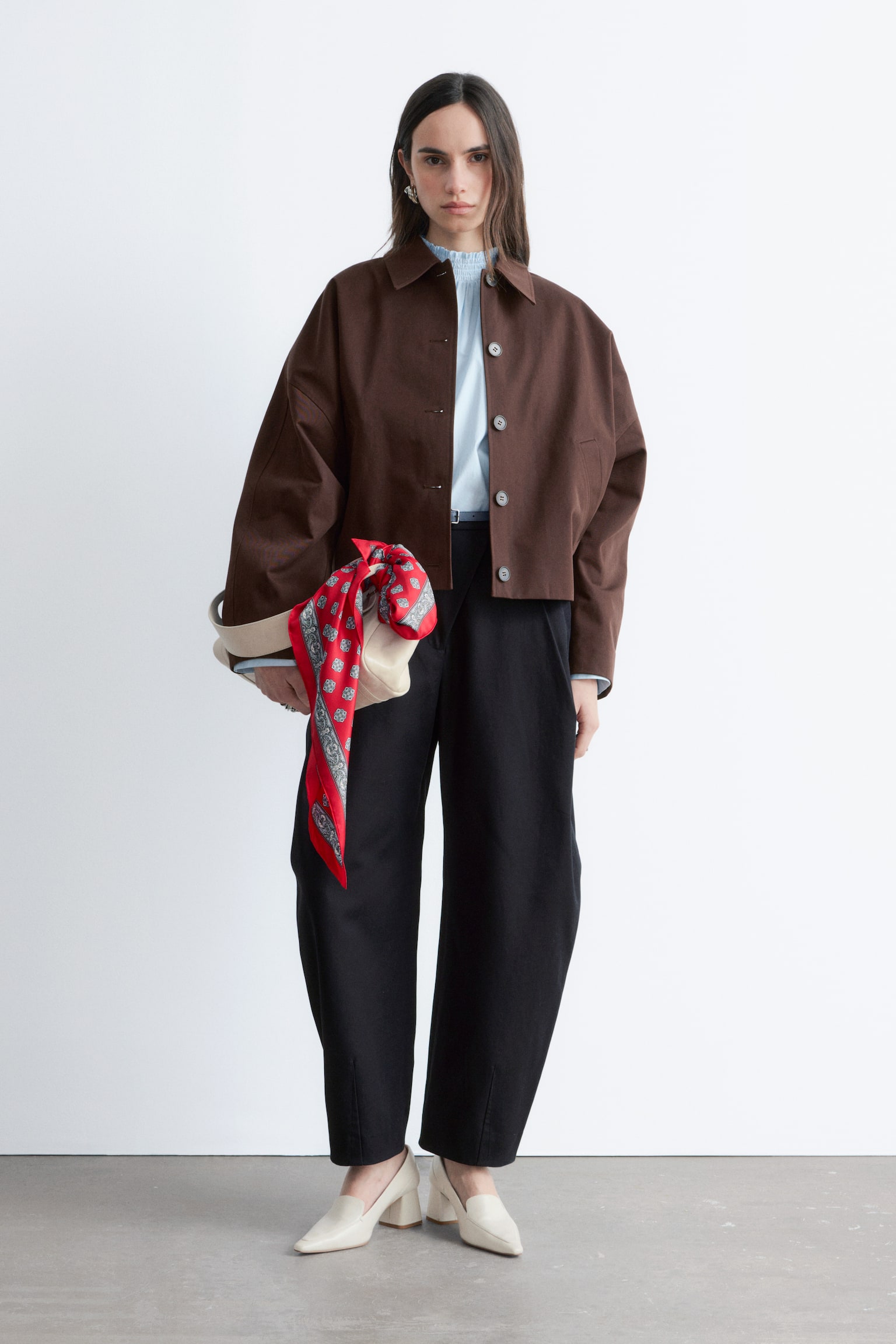 Bő szabású pamutdzseki - Sötétbarna/Bézs - 1