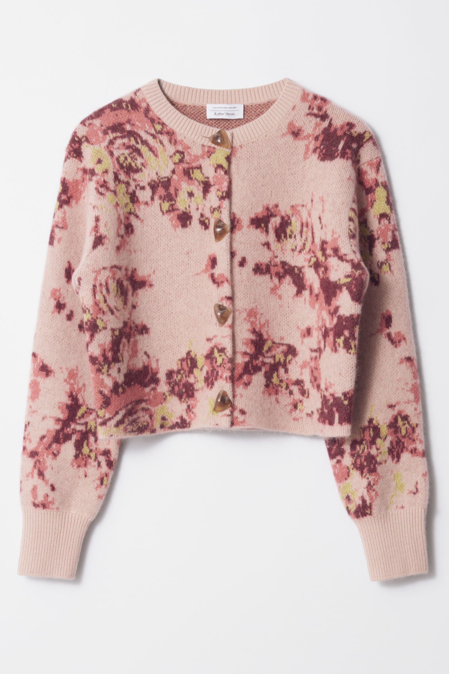 Floral-Jacquard Cardigan - Beige/Pink - 2