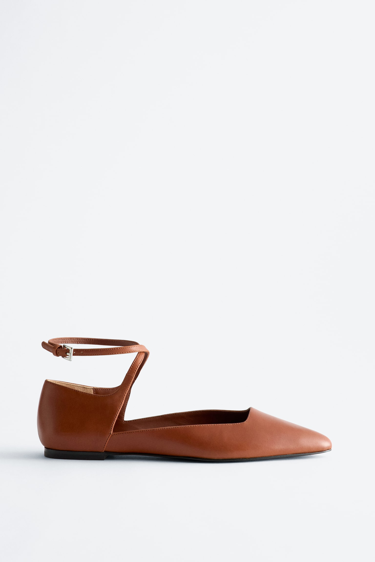 Ballerine in pelle con cinturino incrociato - Marrone cognac/Nero/Bianco - 1