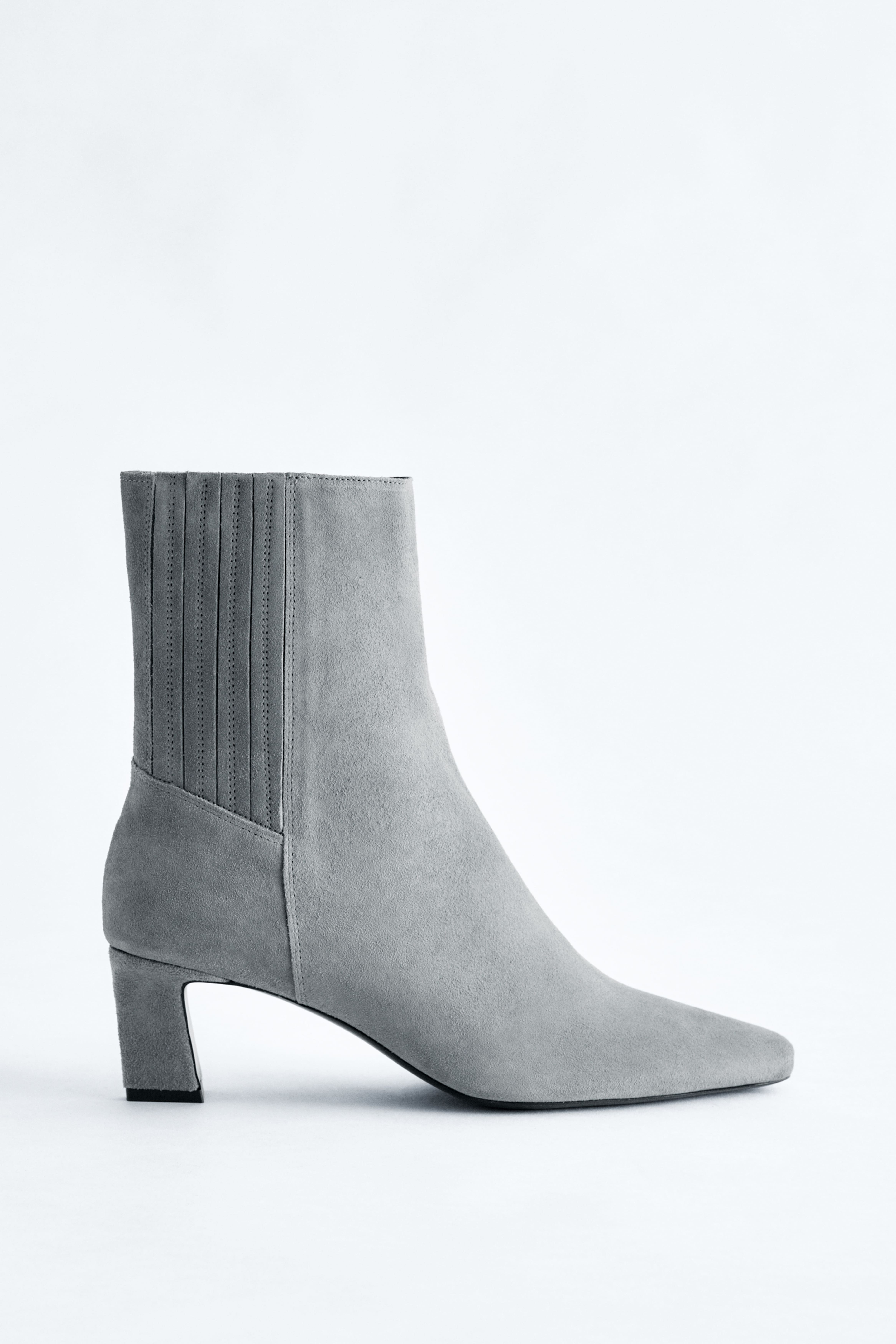 Enkellaarzen met puntige neus - Lichtgrijs/Zwart krokodillenmotief