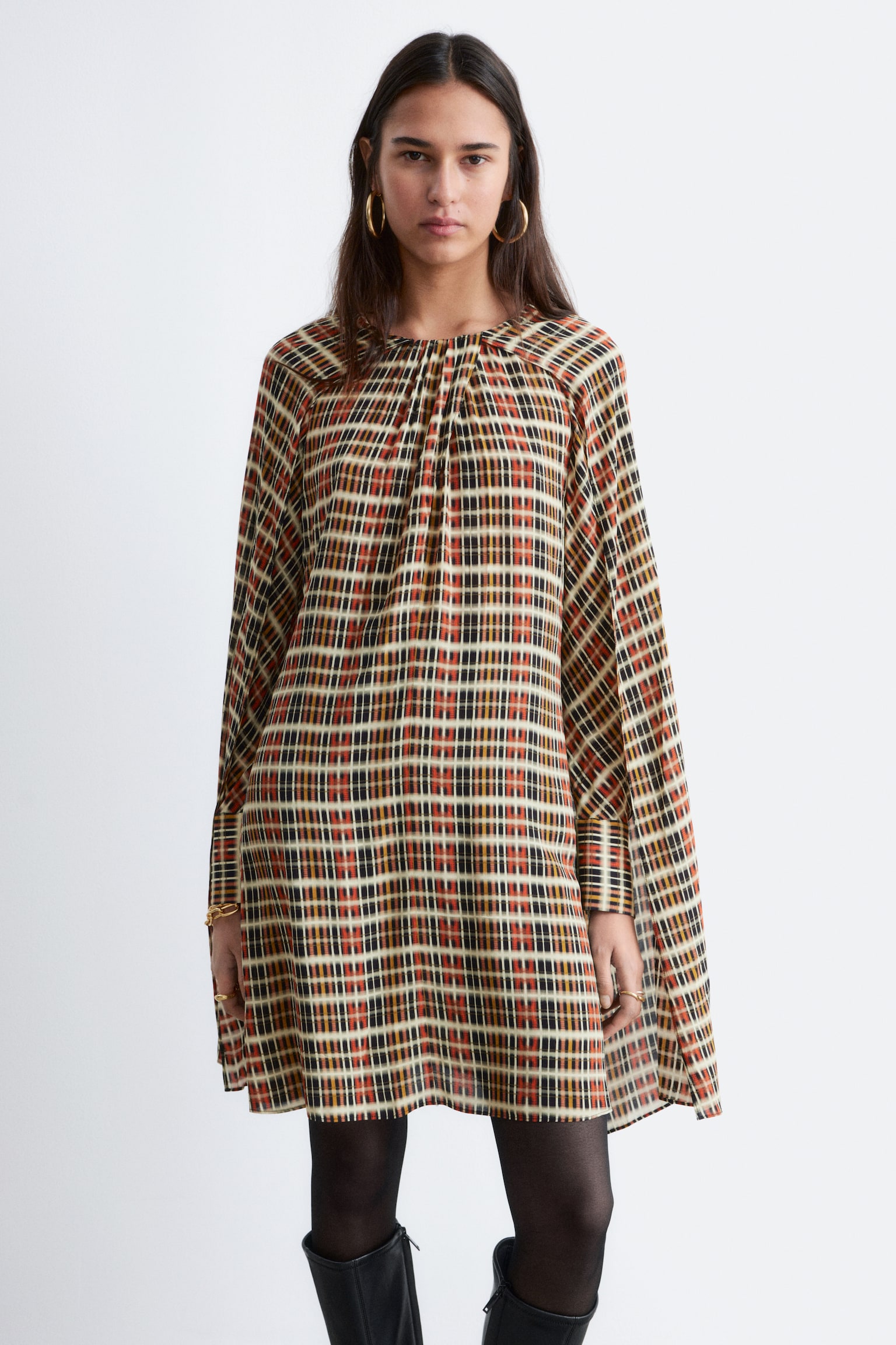 Mini abito in stile mantella - Arancione/Motivo a quadri - 7