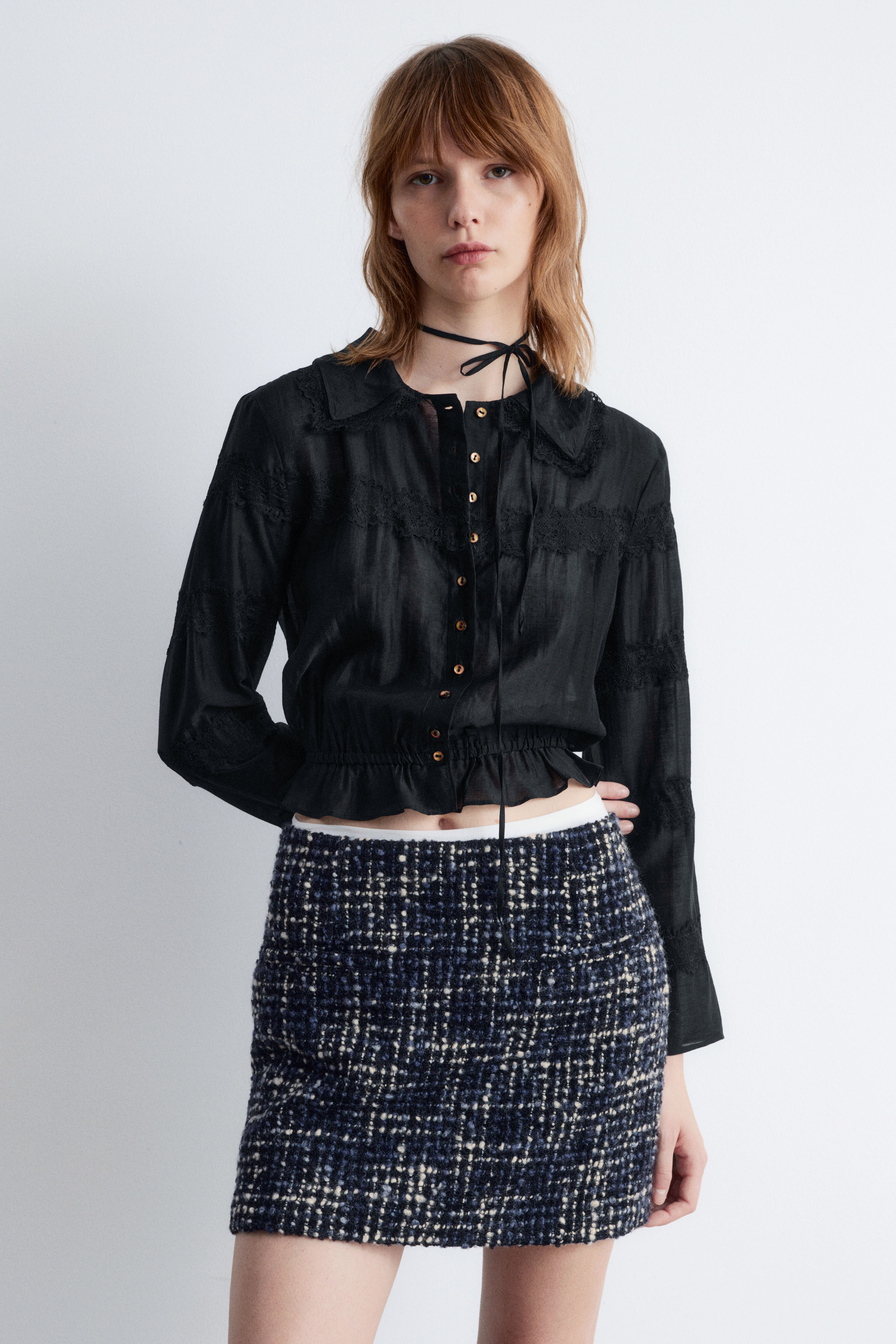 Langermet blondebluse - Svart/Lysegul