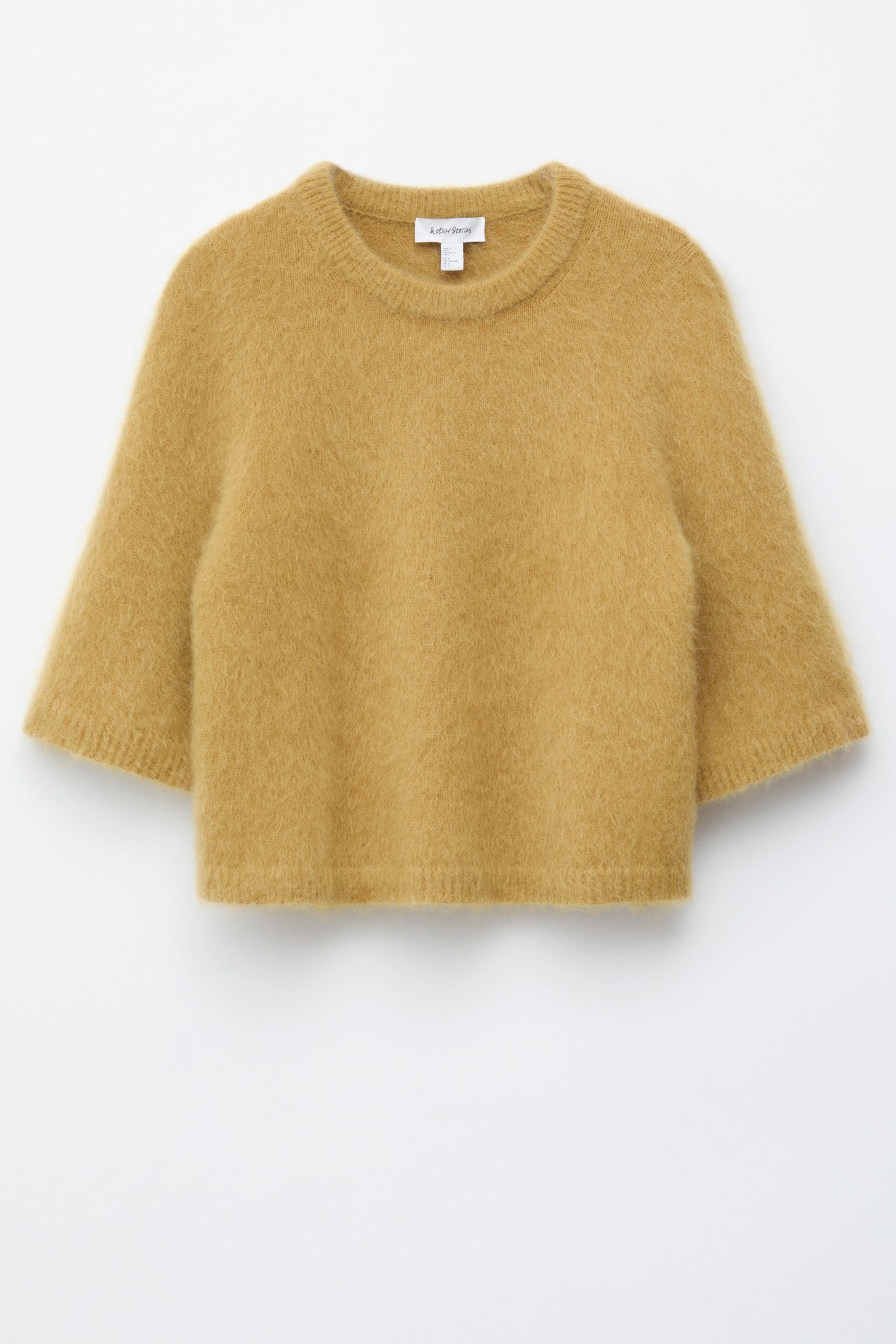 Strikket T-shirt i mohairblend - Mørkegul/Flødefarvet/Brun/Rød - 2