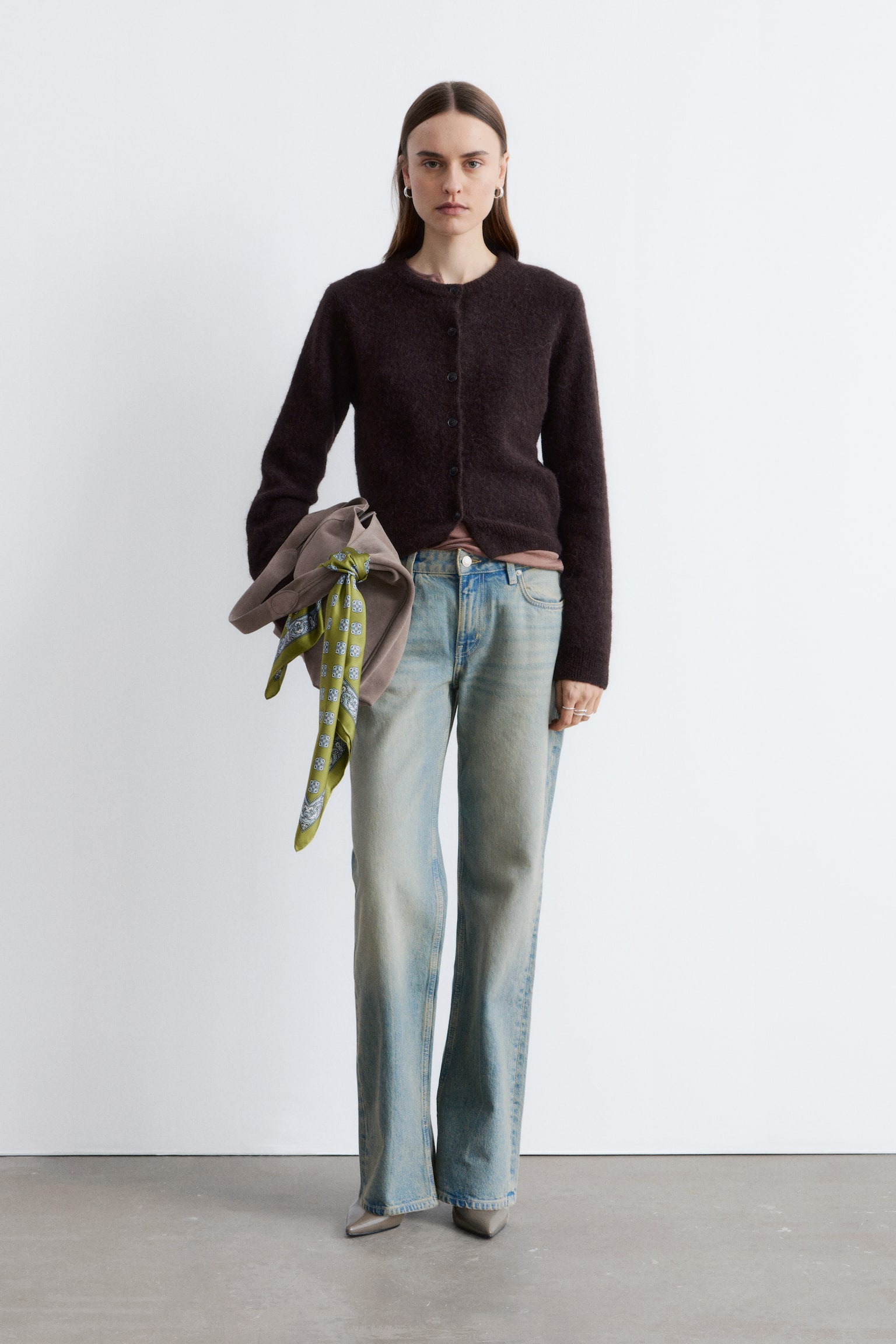 Cardigan i alpakablend - Mørkebrun/Orange/Gul - 6