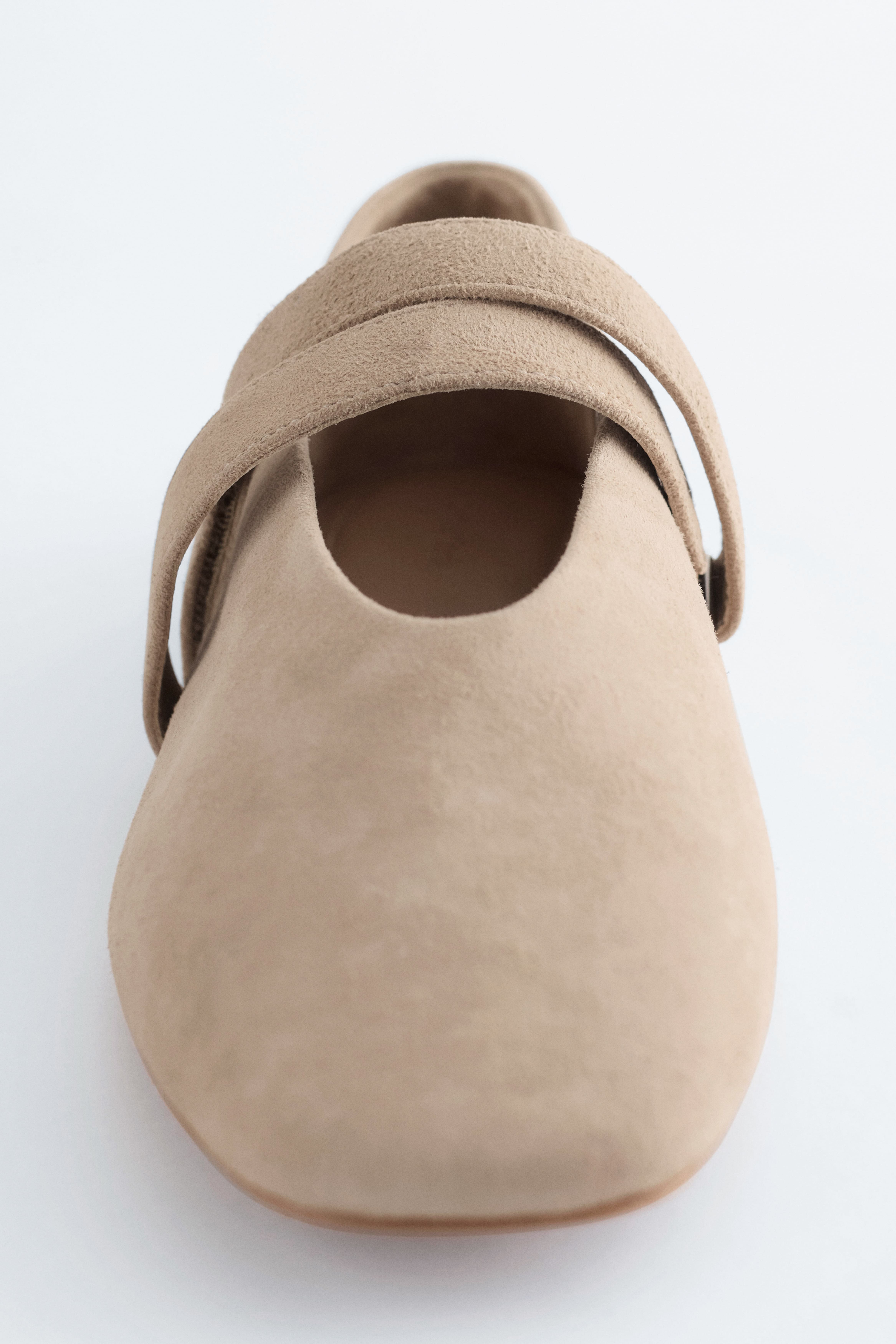 Ballerina's van leer met gekruiste bandjes - Beige Suede/Black Leather/Grijs leer