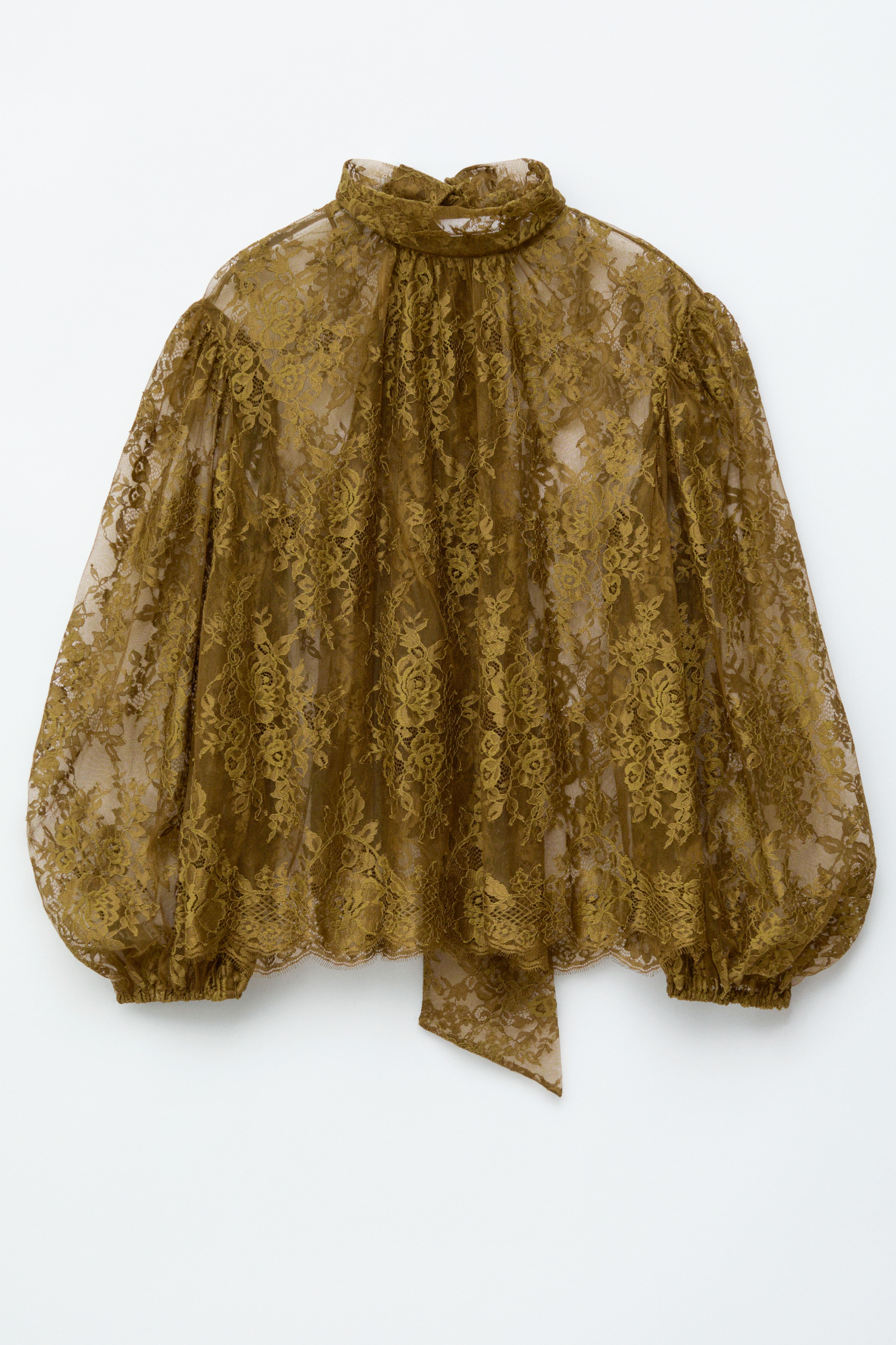 Kanten blouse met strik - Kakigroen