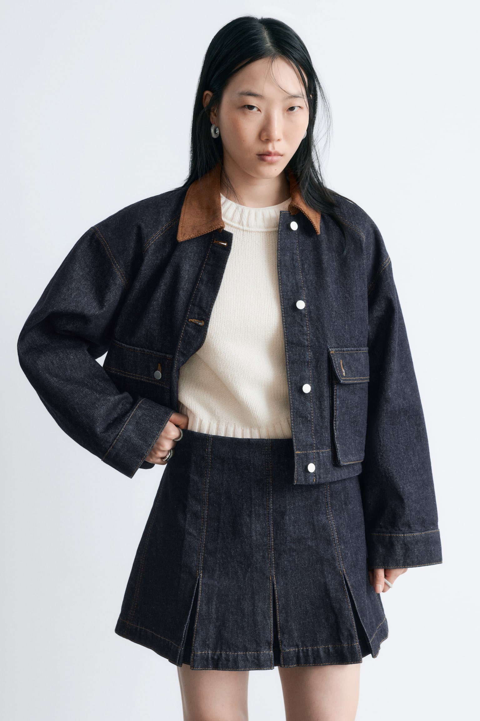Minigonna in denim a pieghe - Blu scuro - 5
