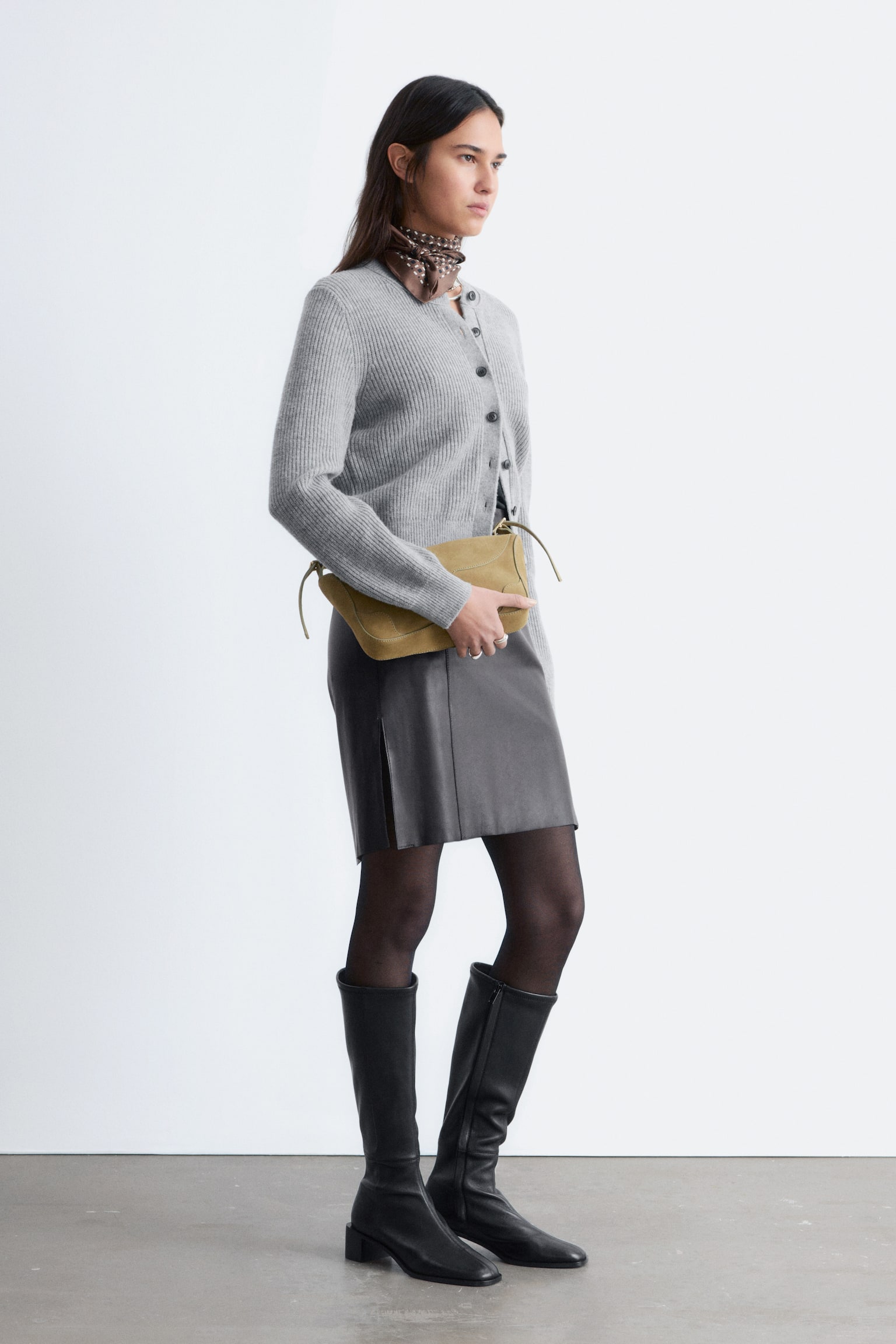 bordás kötött kardigán - Szürke melange/Zöld/Tengerészkék - 7